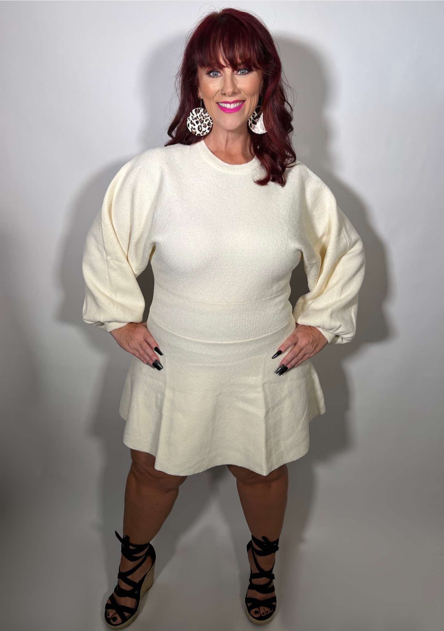 BALLON SLEEVE SWEATER DRESS