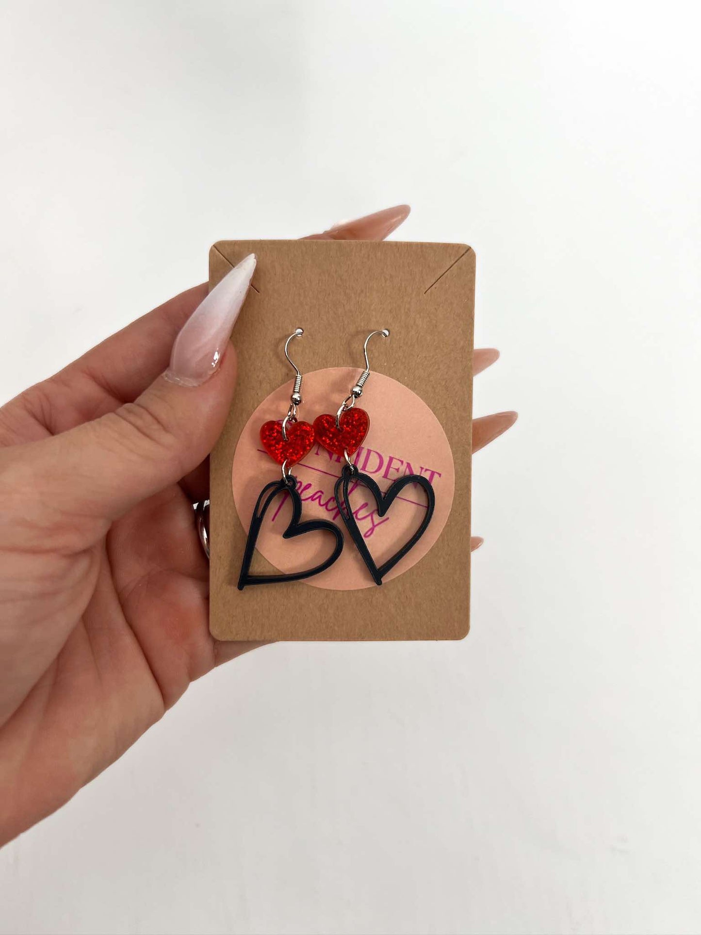 Black Dangle Heart Earrings
