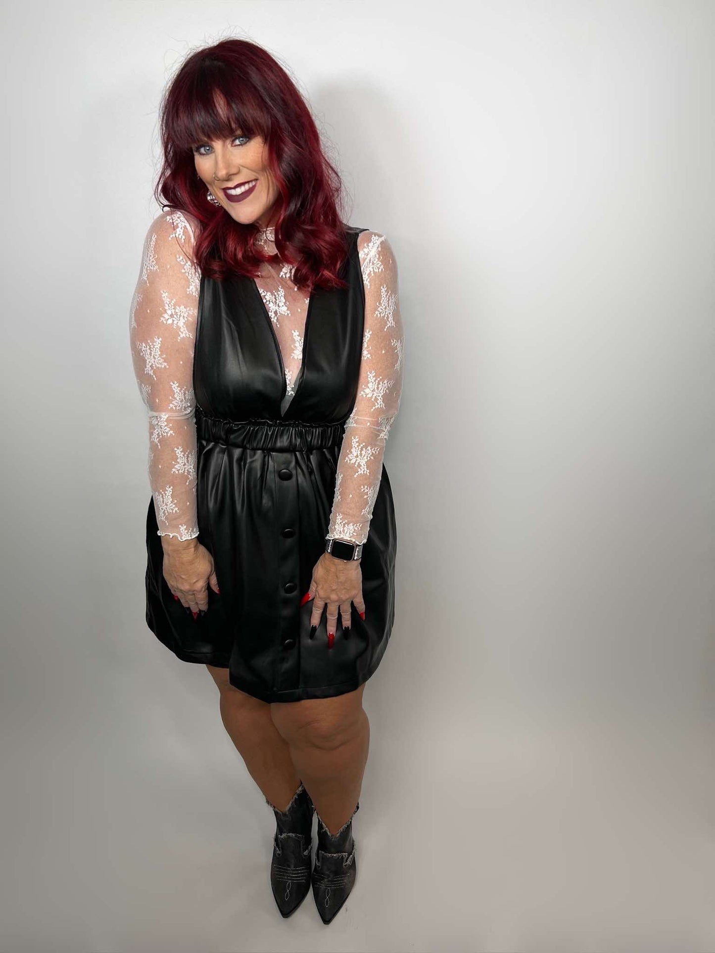 FAUX LEATHER BUTTON FRONT DRESS