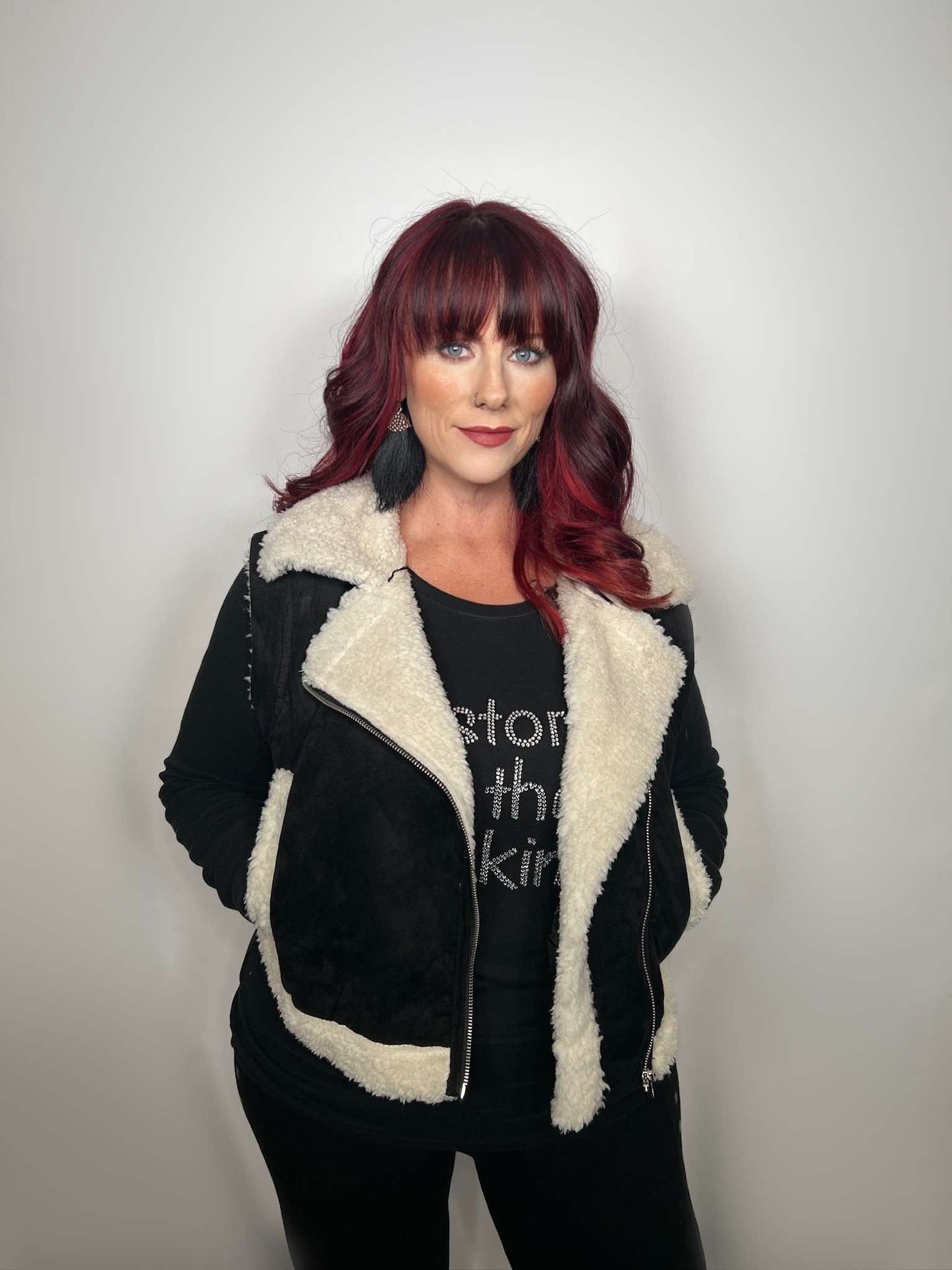 FAUX SUEDE INNER FUR ZIP UP VEST