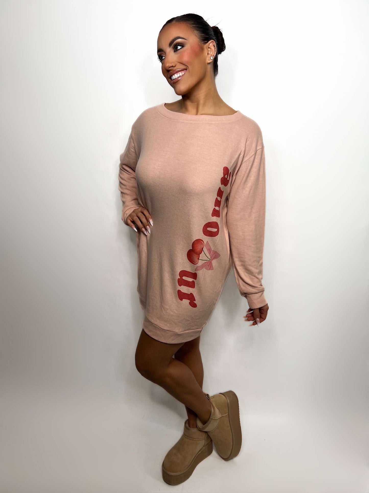Amour cherry long sleeve tunic dress