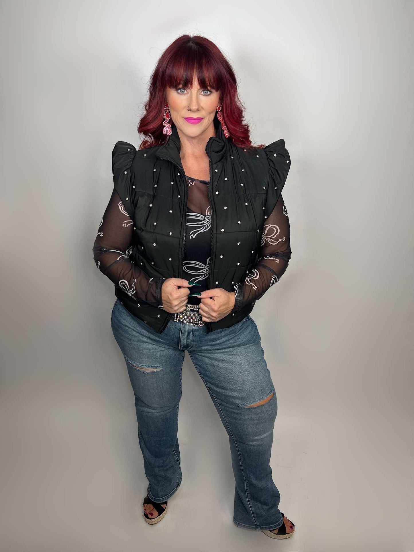 Rhinestone Embellished Quilted Puffer Vest