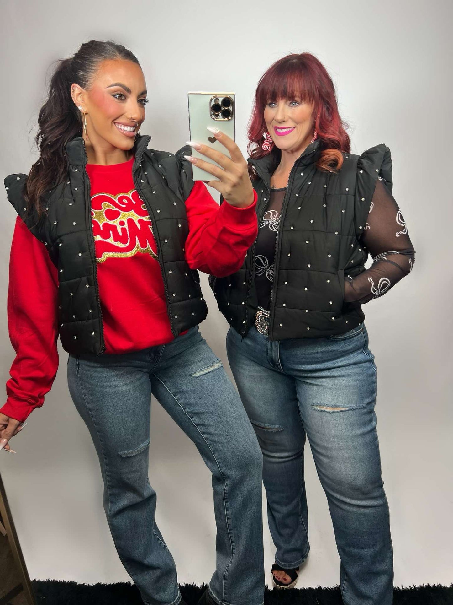 Rhinestone Embellished Quilted Puffer Vest