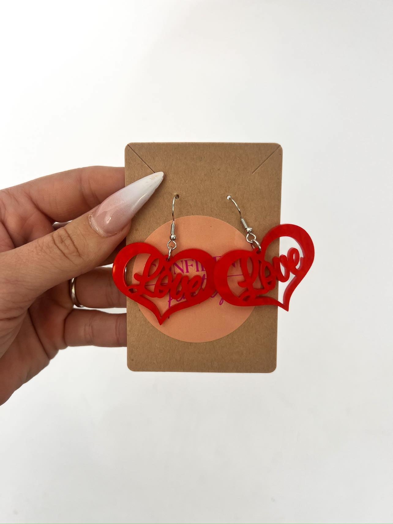 Red Acrylic Love Earrings