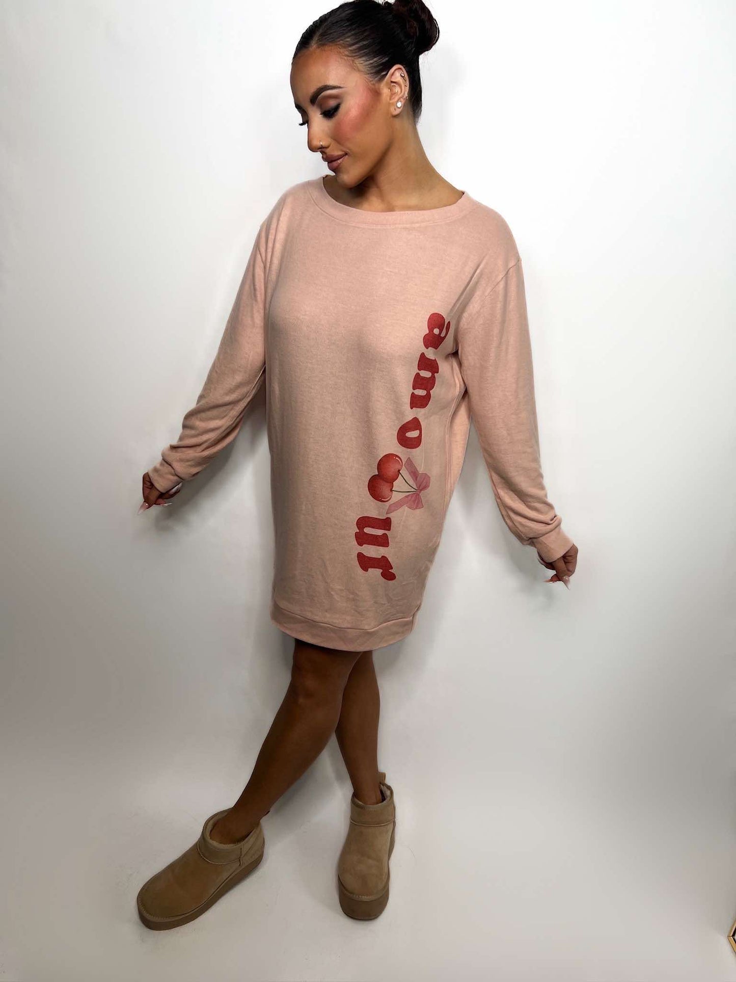 Amour cherry long sleeve tunic dress