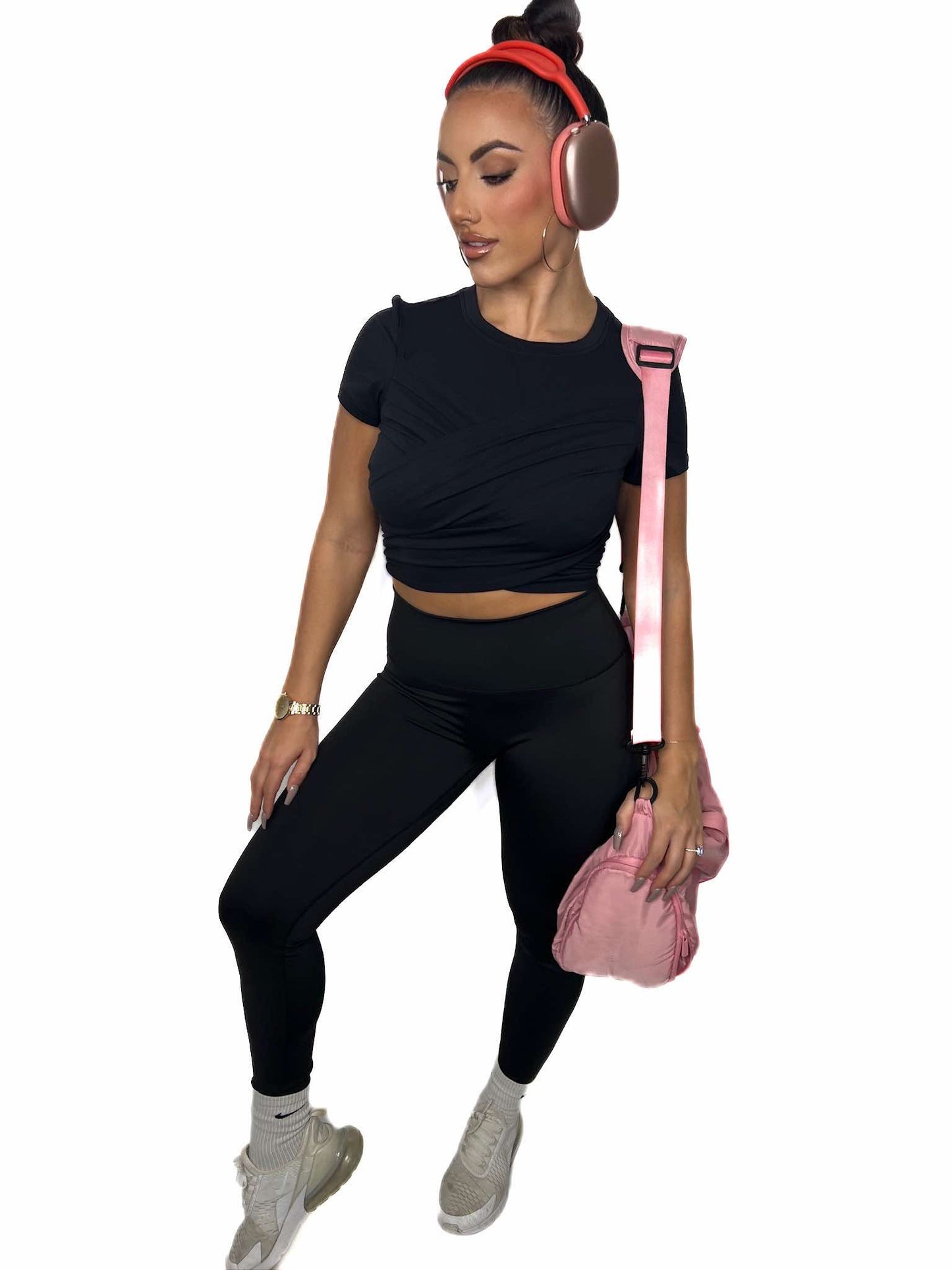 Active Ruched Top with Bow Detail