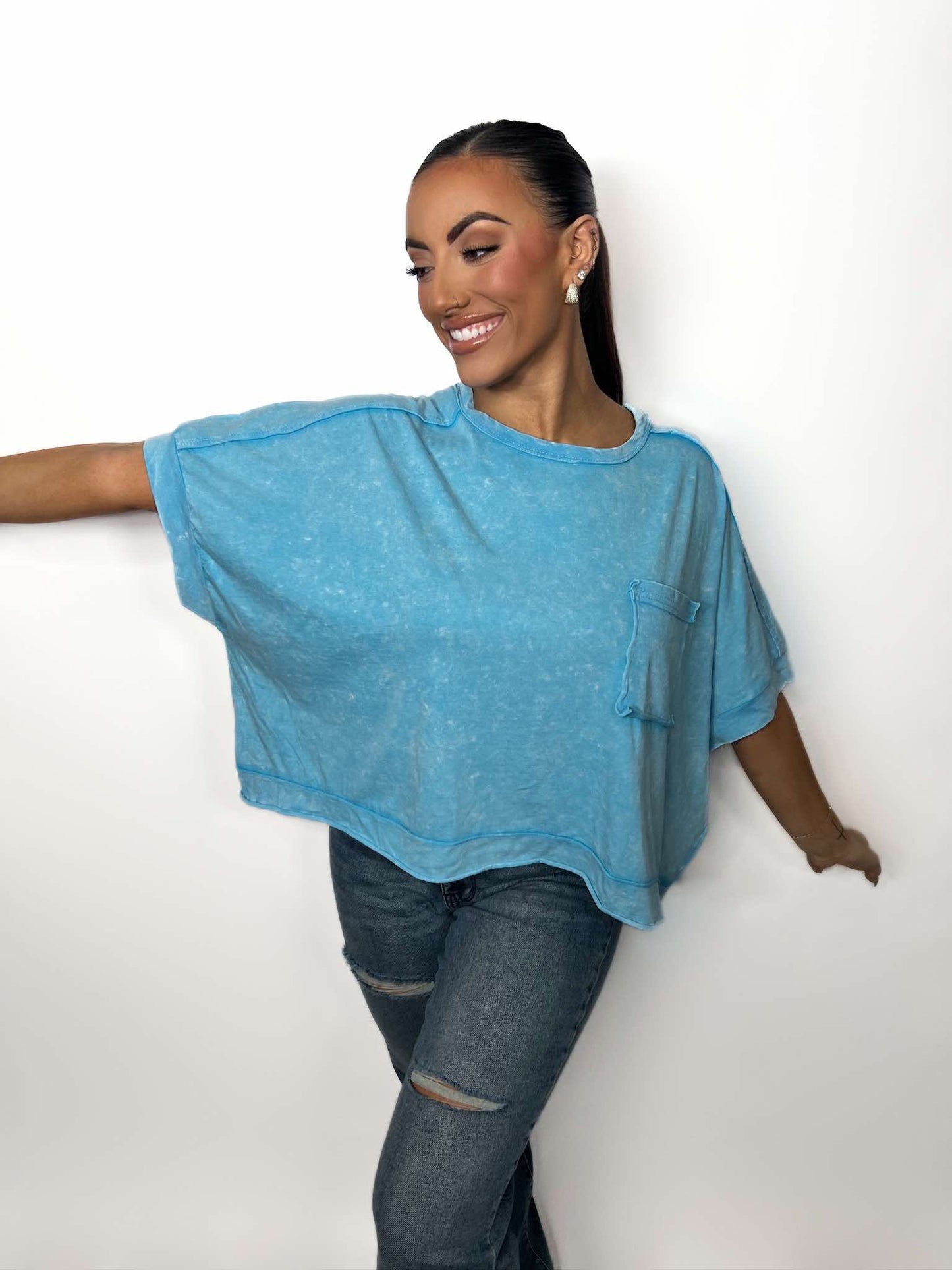 Mineral Washed Oversized Crop Comfy Knit Top