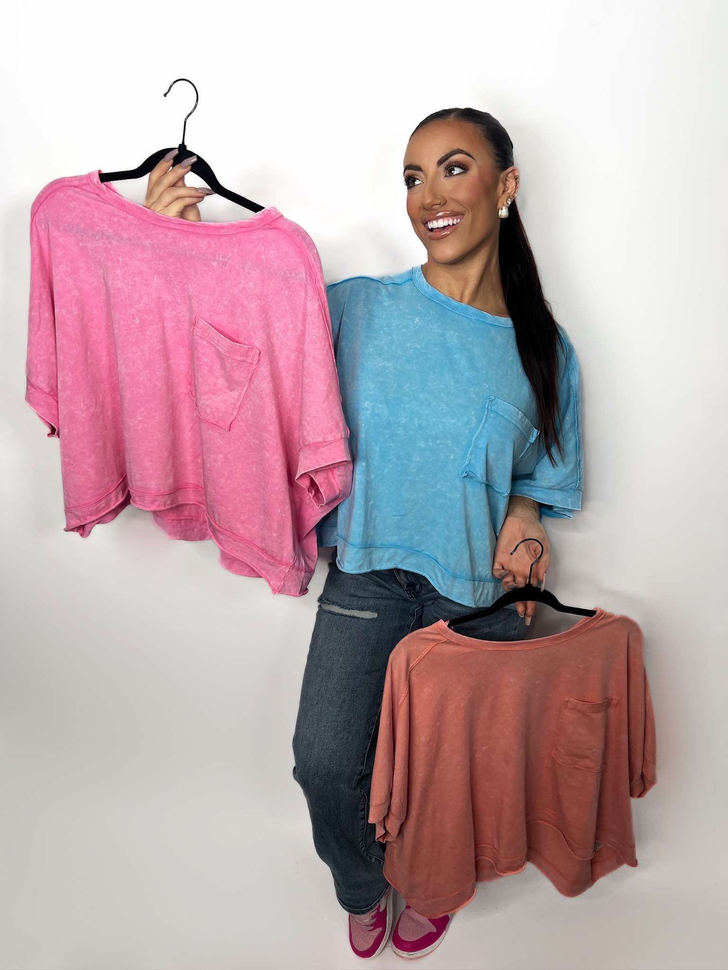 Mineral Washed Oversized Crop Comfy Knit Top