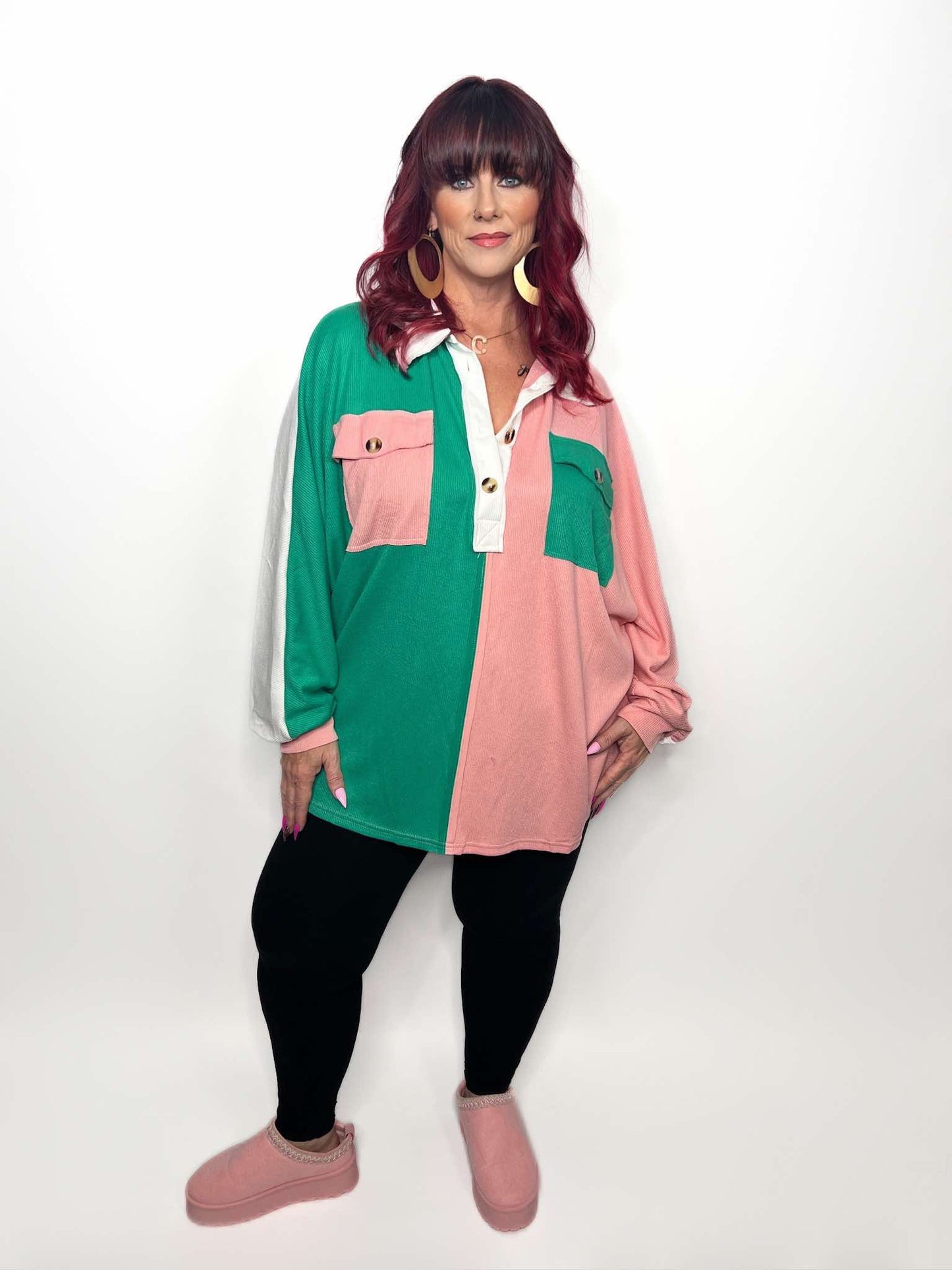 Colorblock ribbed collar, oversized sweatshirt