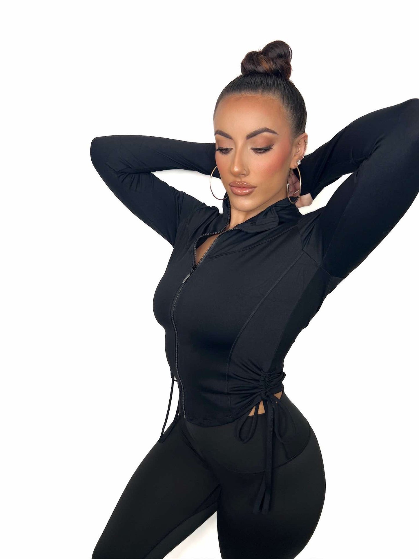 Contouring Seam Drawstring Ruched Zip Jacket