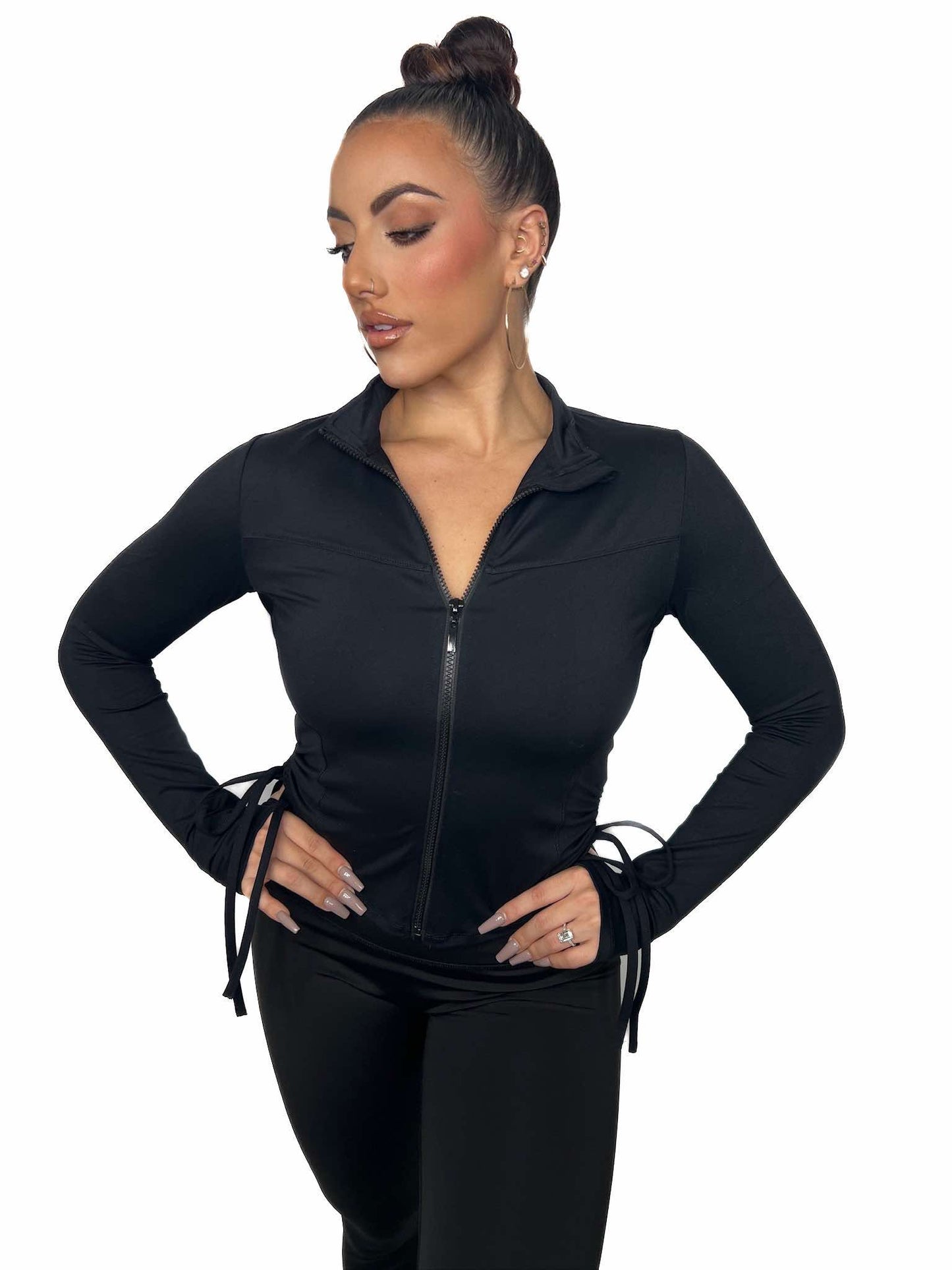 Contouring Seam Drawstring Ruched Zip Jacket
