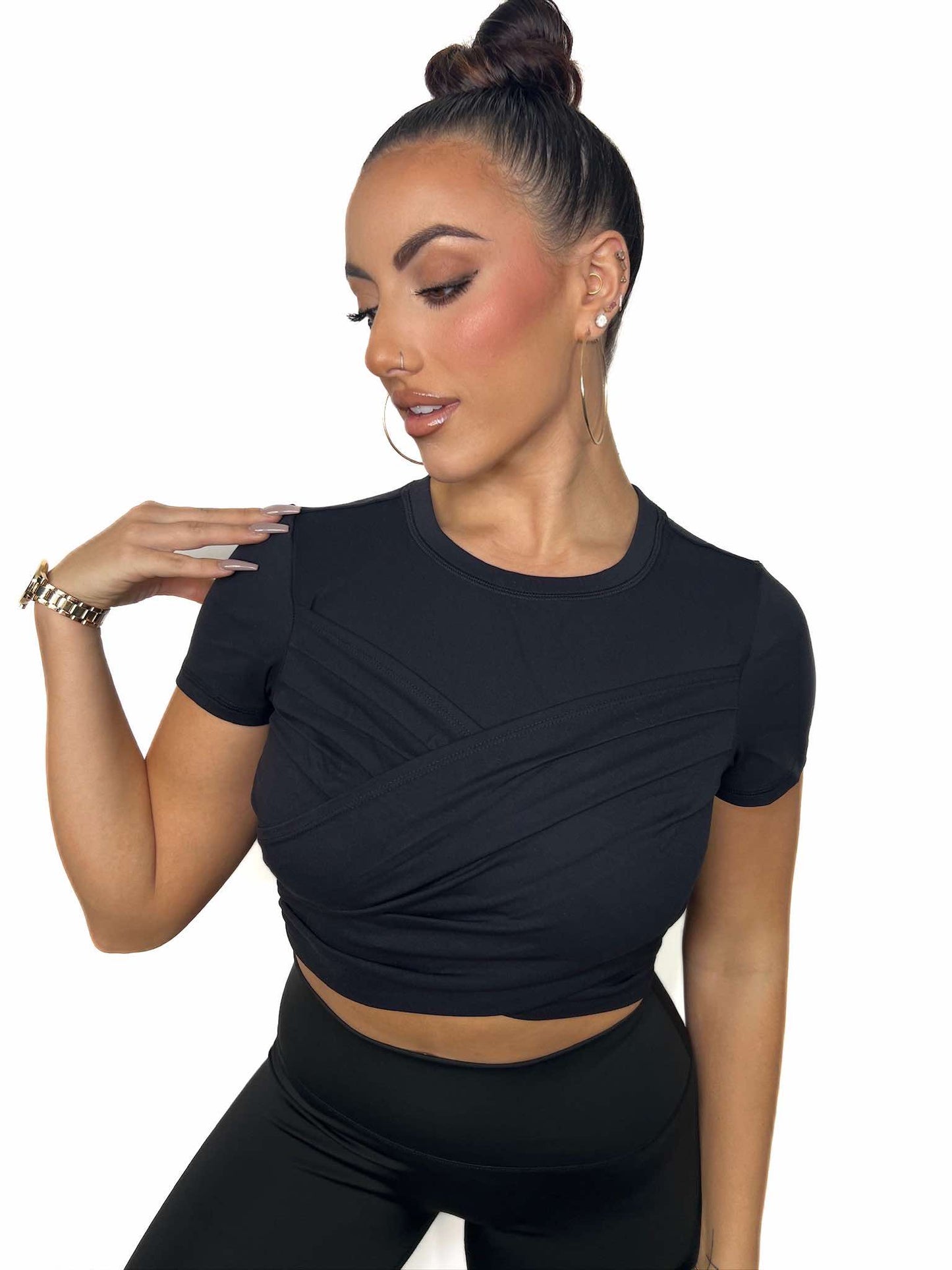 Active Ruched Top with Bow Detail
