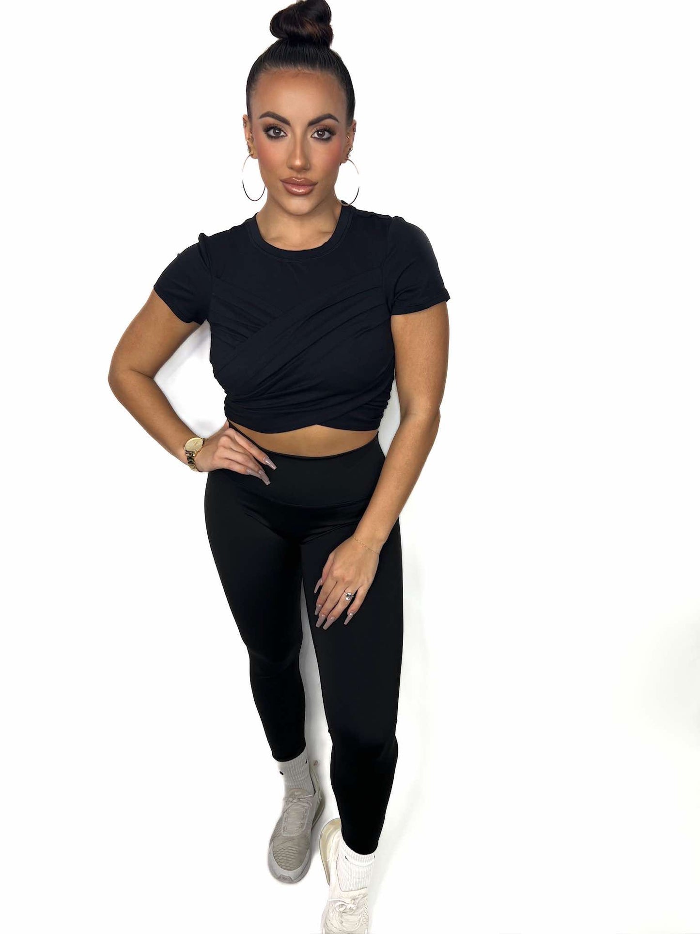 Active Ruched Top with Bow Detail