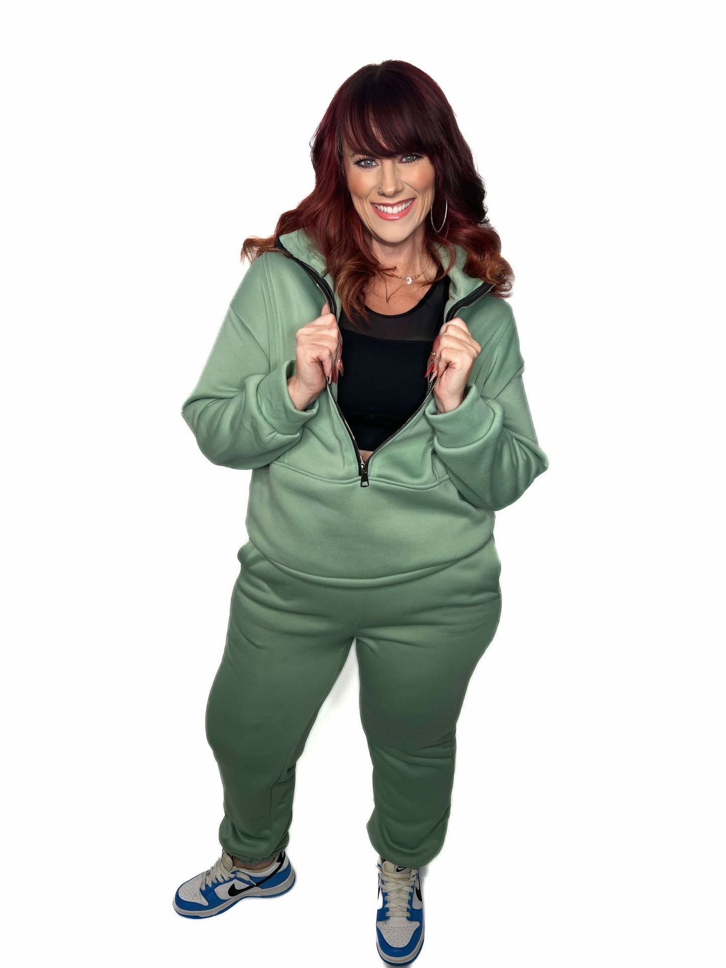 Women's Oversized Blue Zip-Up Loungewear Set