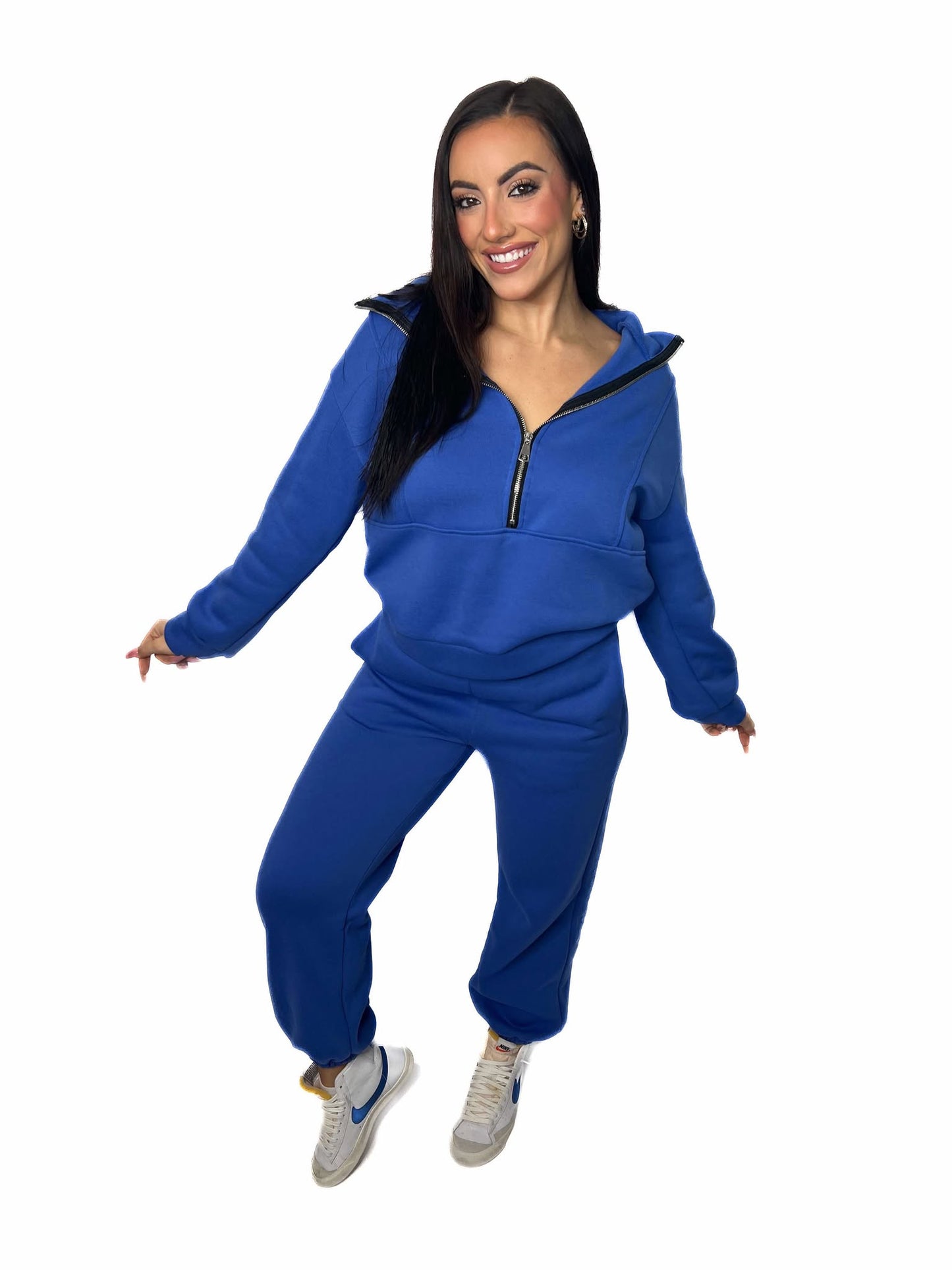Women's Oversized Blue Zip-Up Loungewear Set