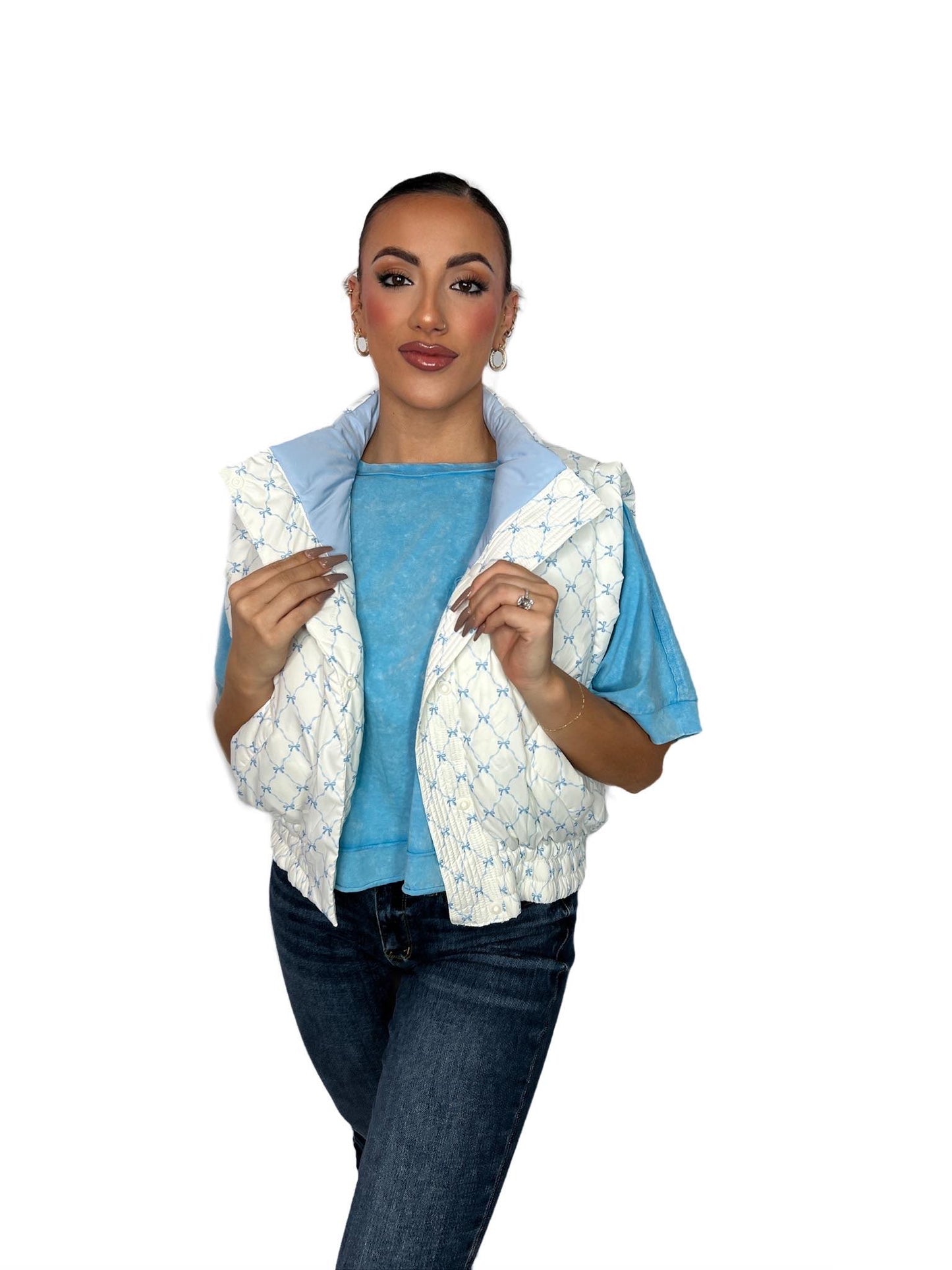 Bow Printed Reversible Padded Vest