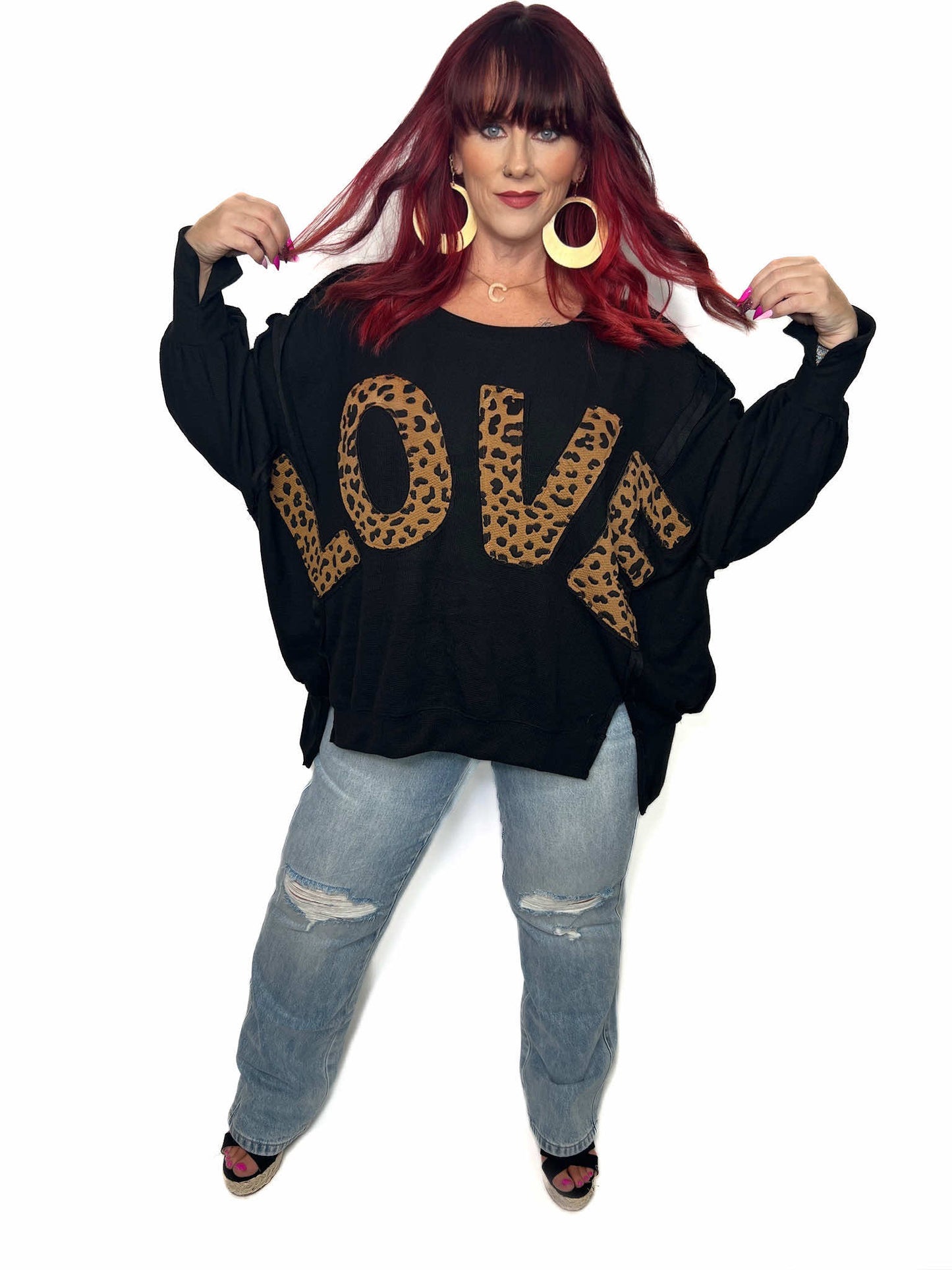LEOPARD PATCHWORK LETTER LOOSE TOP