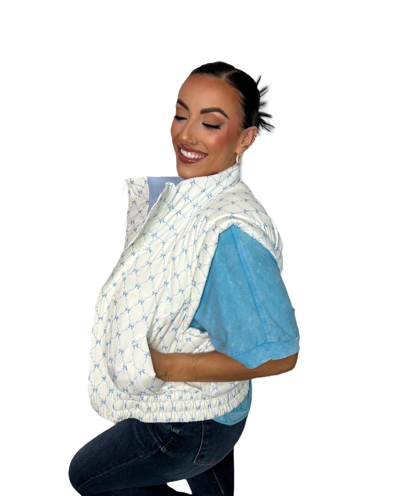 Bow Printed Reversible Padded Vest