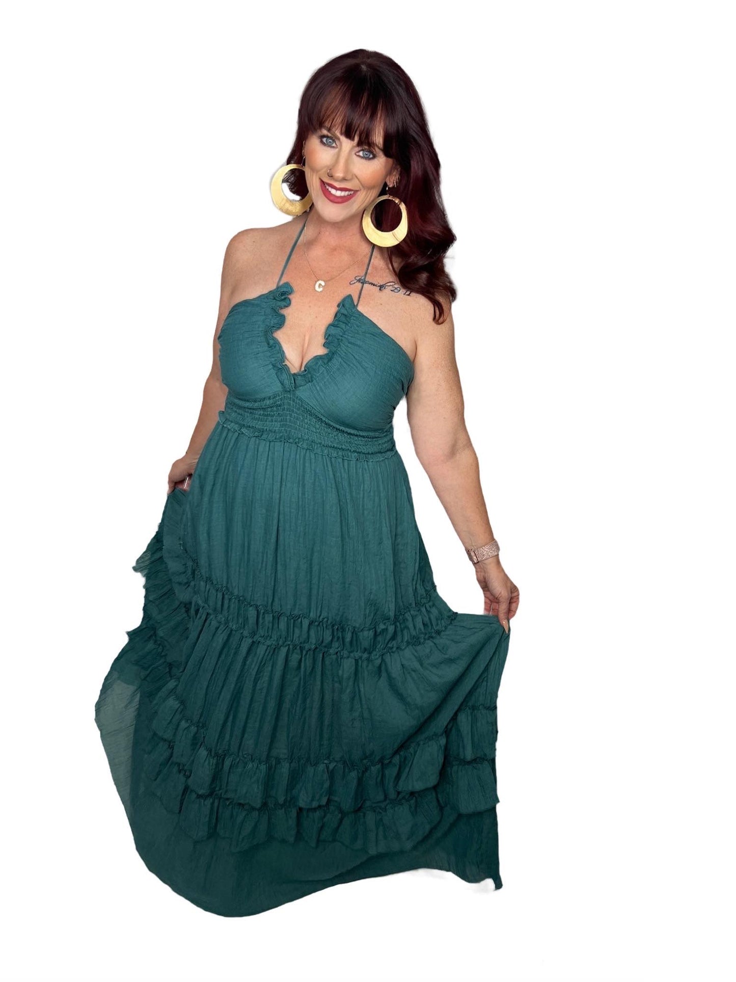 V NECK WOVEN MAXI DRESS
