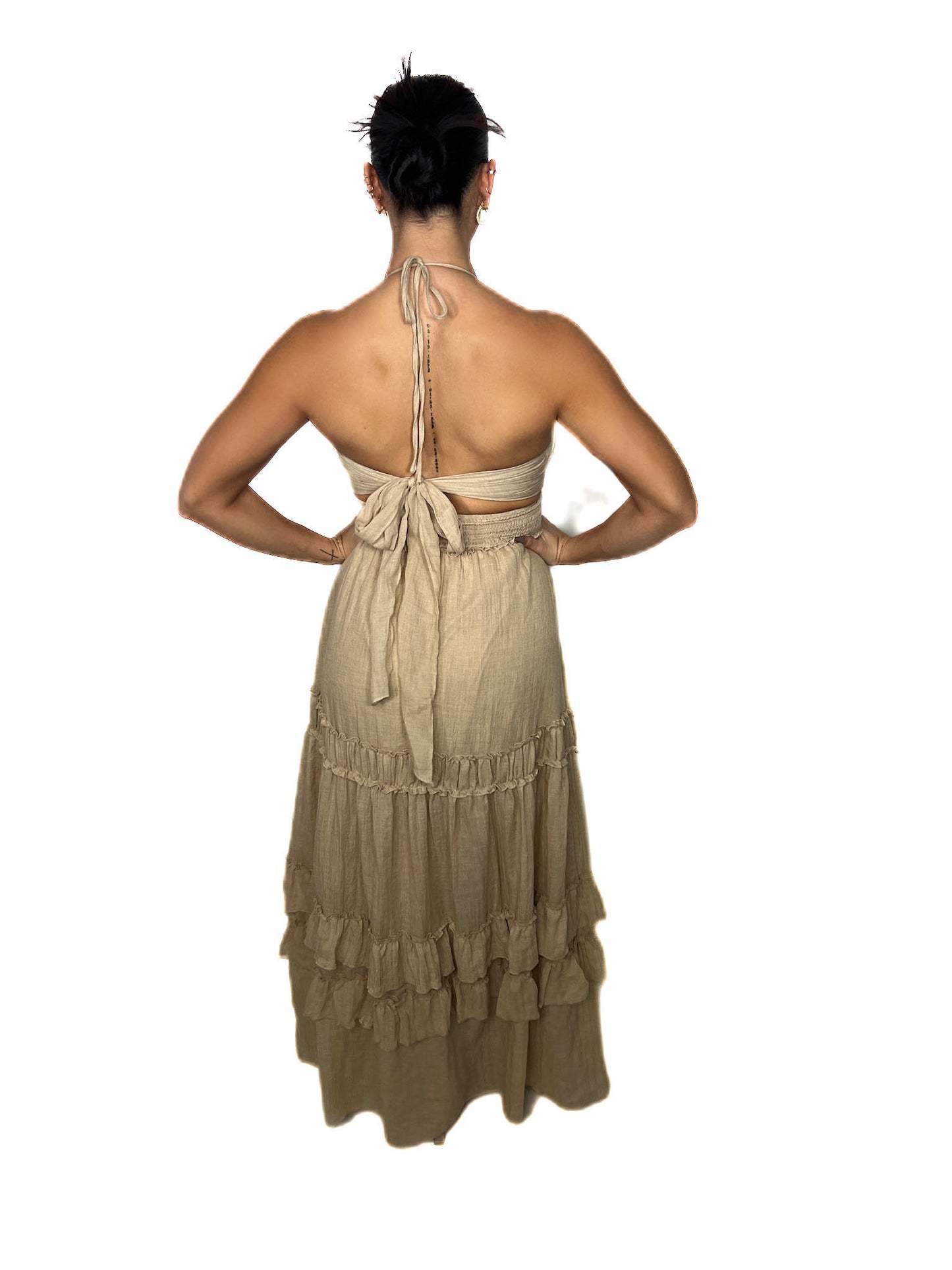 V NECK WOVEN MAXI DRESS