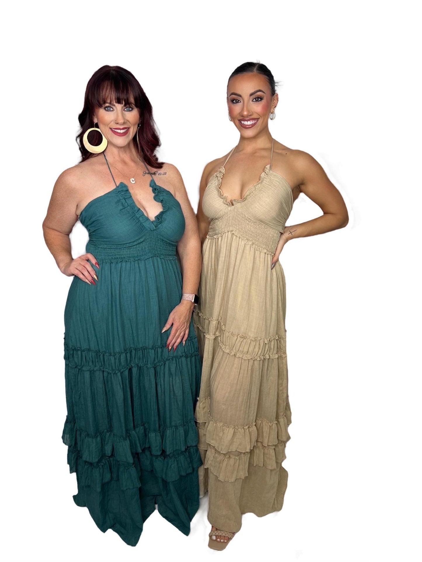 V NECK WOVEN MAXI DRESS