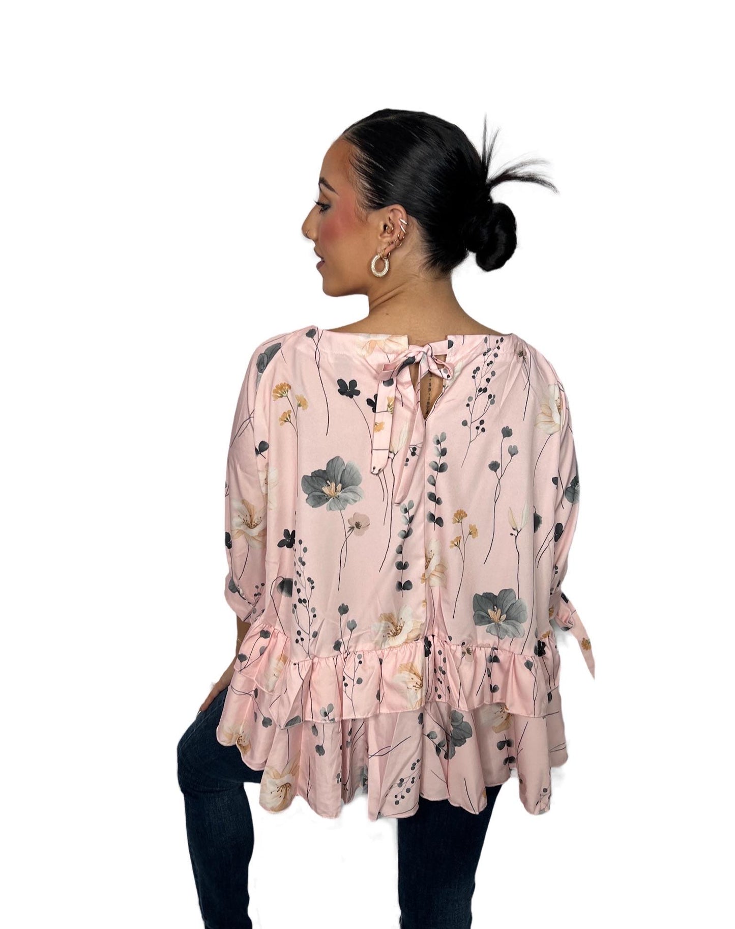 Floral Cold Shoulder Top - Women's Ruffle Blouse