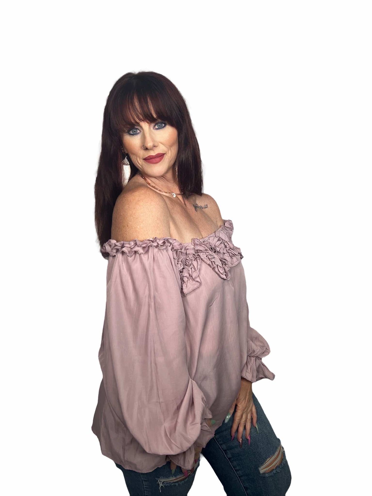SEXY SOLID COLOR RUFFLED SHOULDER TOP