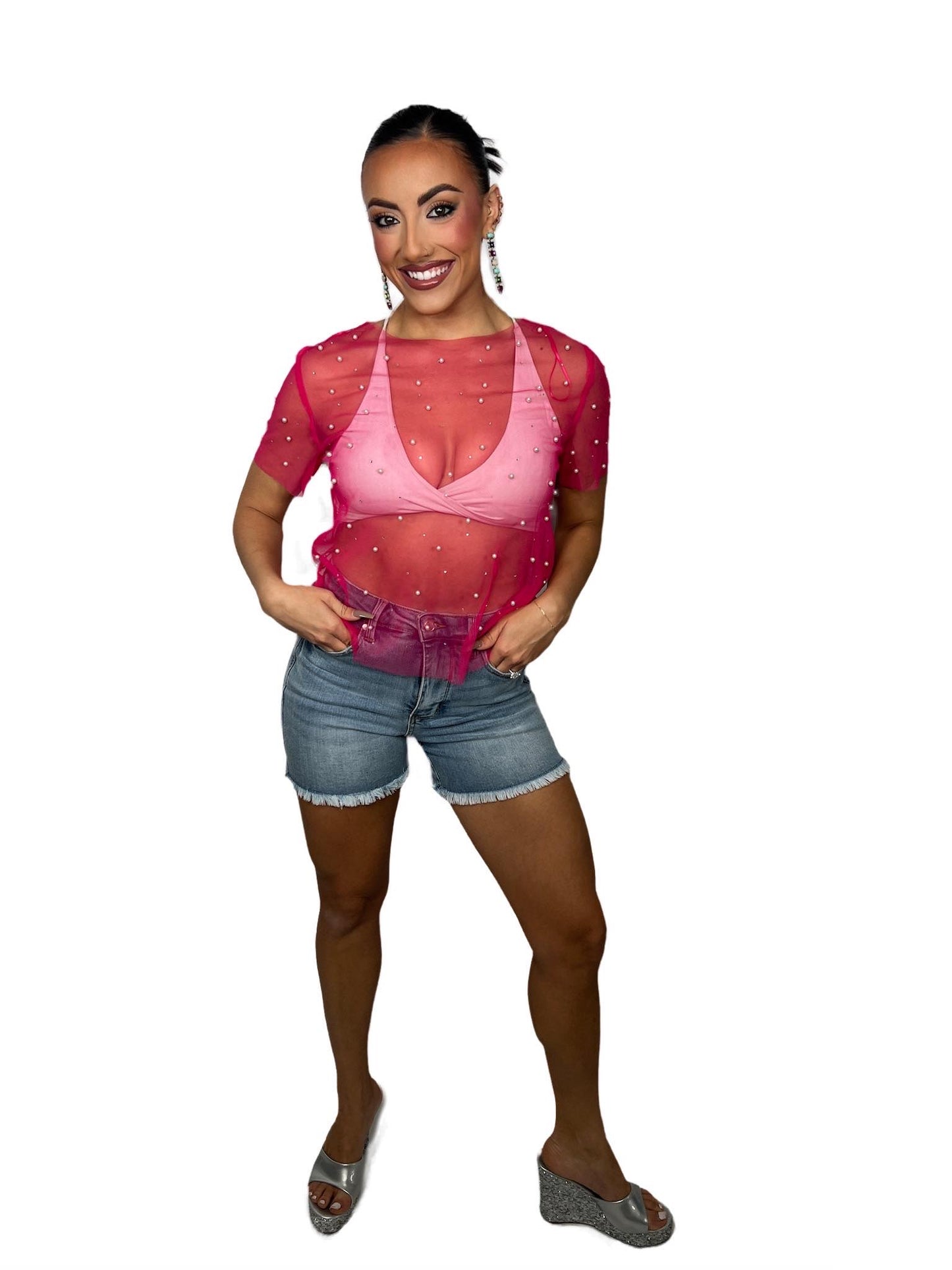 Rhinestone & Pearl Mesh Top