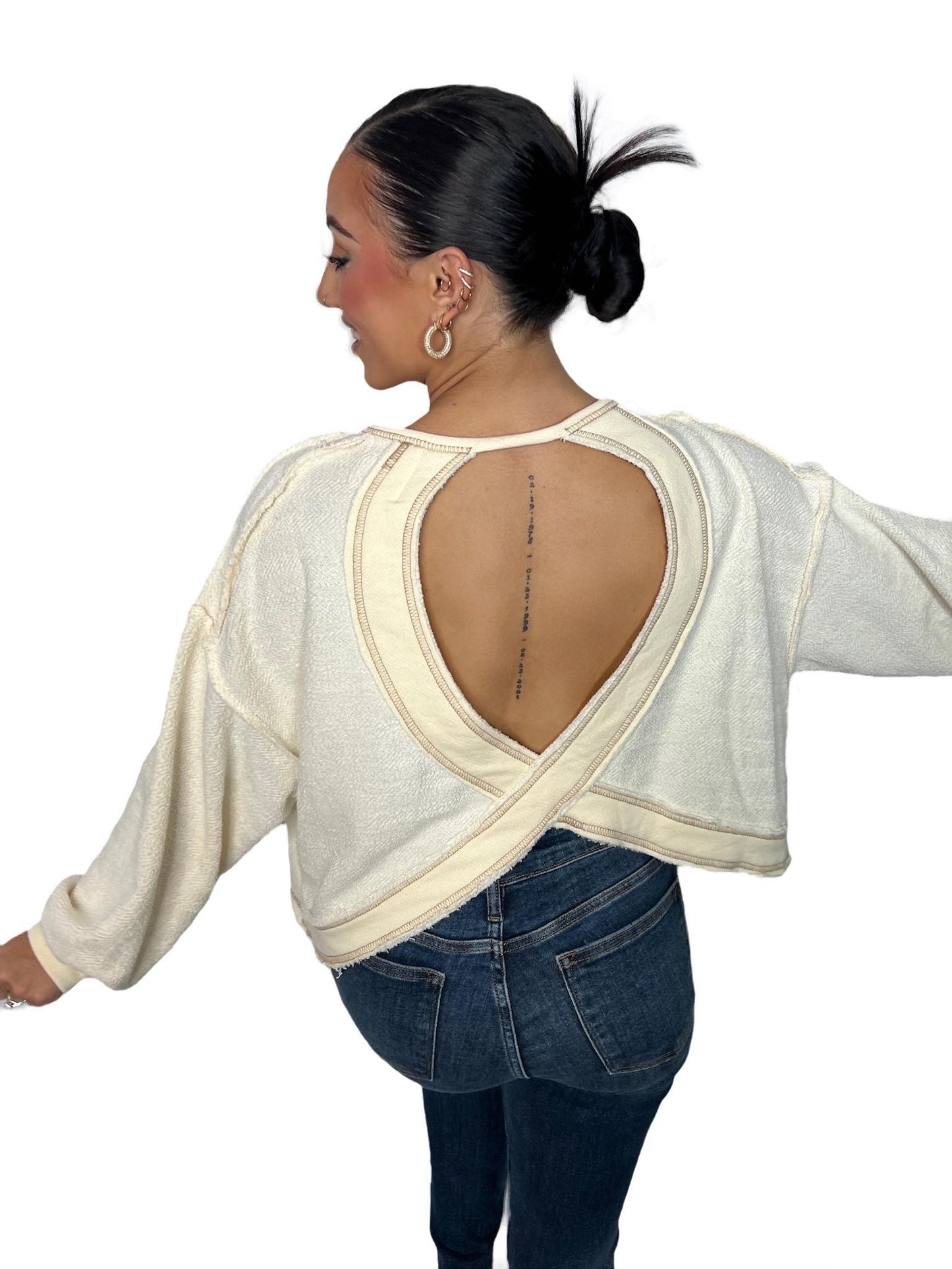 Overlap Open Back Oversize Reverse Stitched Top