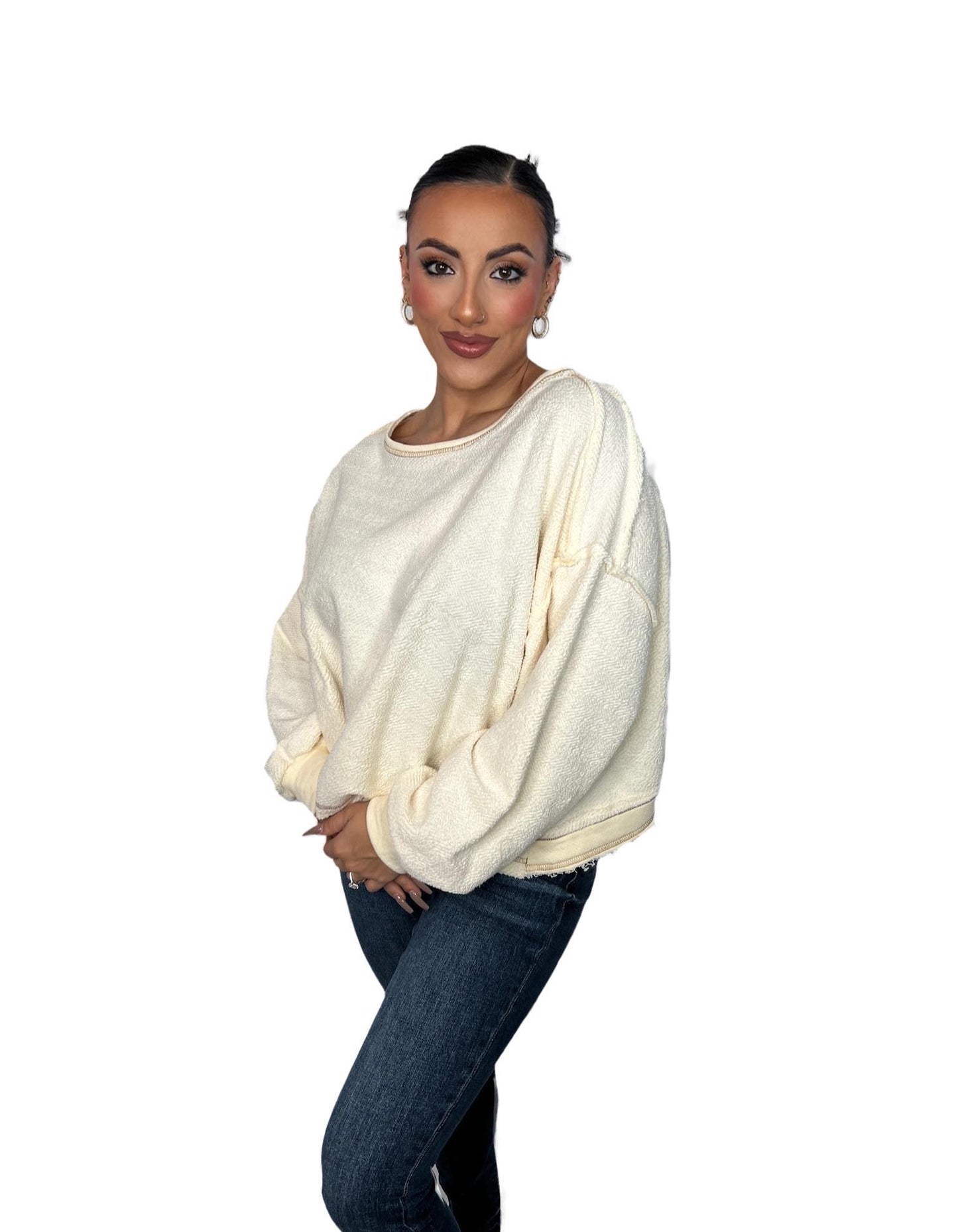 Overlap Open Back Oversize Reverse Stitched Top