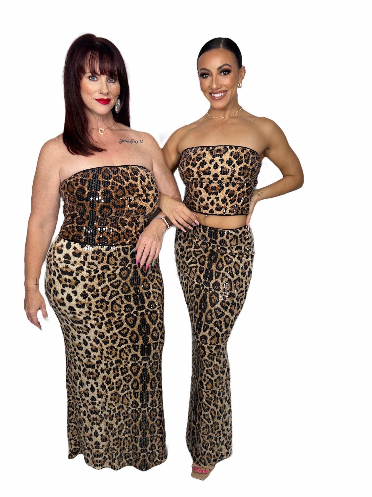 Leopard Sequins Maxi Skirt