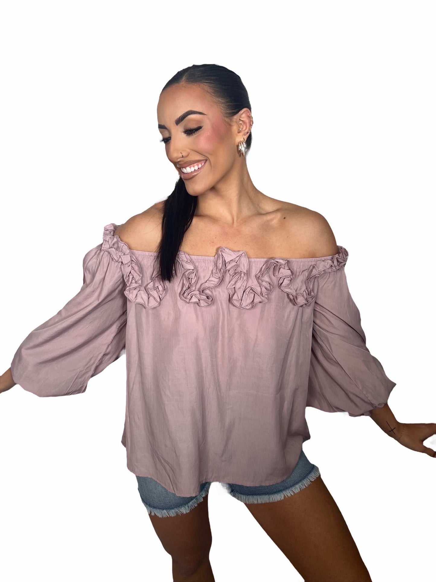 SEXY SOLID COLOR RUFFLED SHOULDER TOP