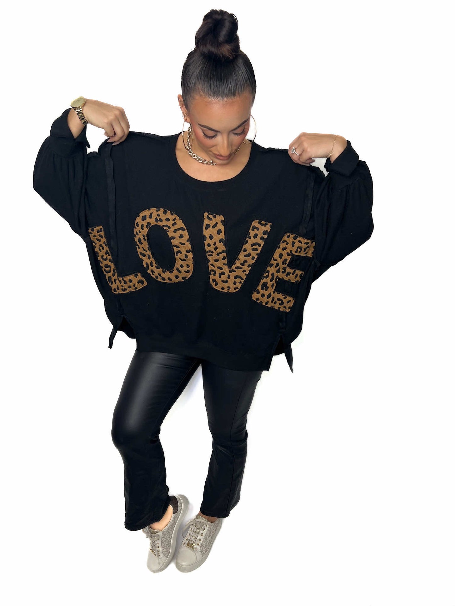 LEOPARD PATCHWORK LETTER LOOSE TOP