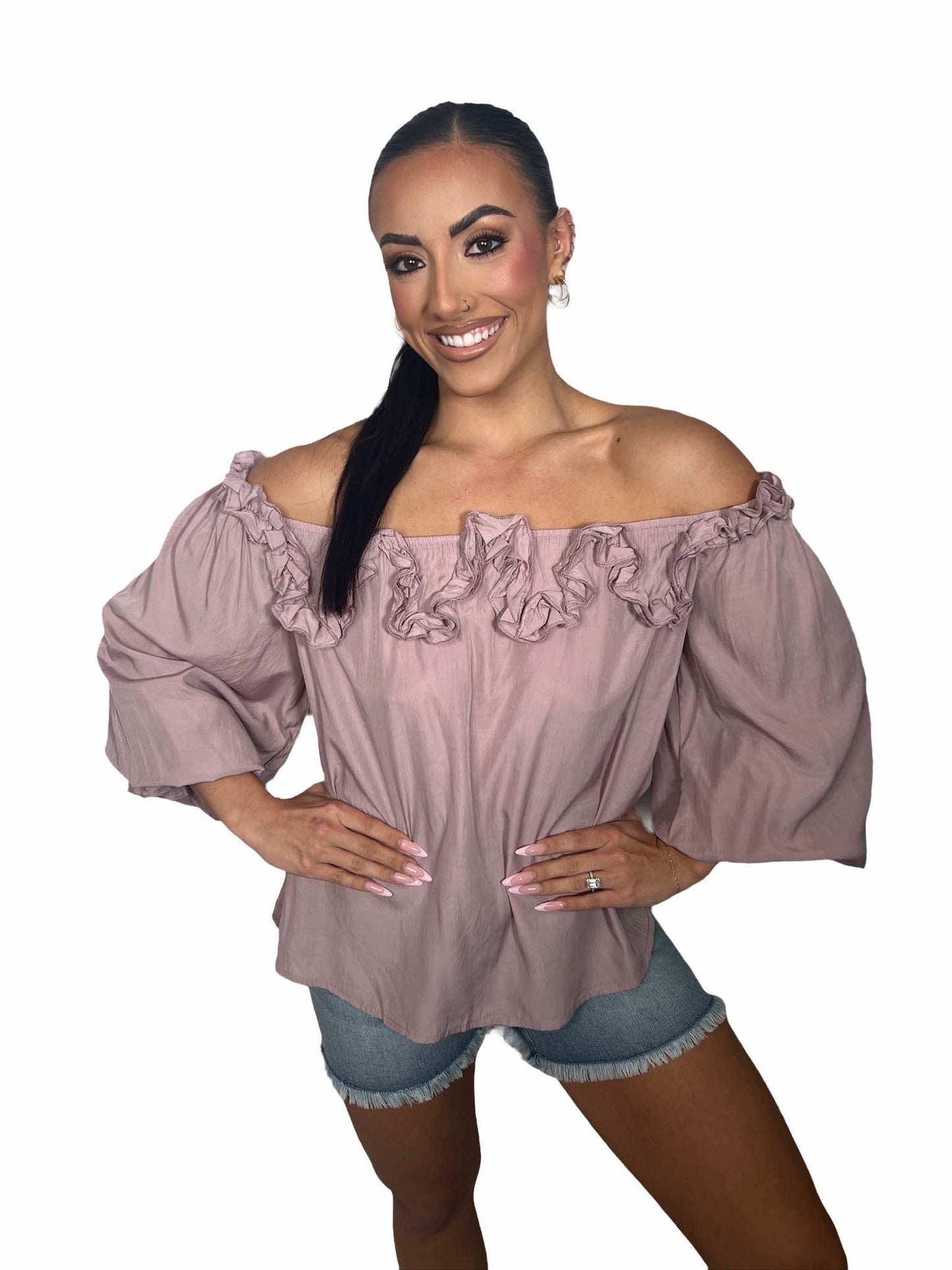 SEXY SOLID COLOR RUFFLED SHOULDER TOP