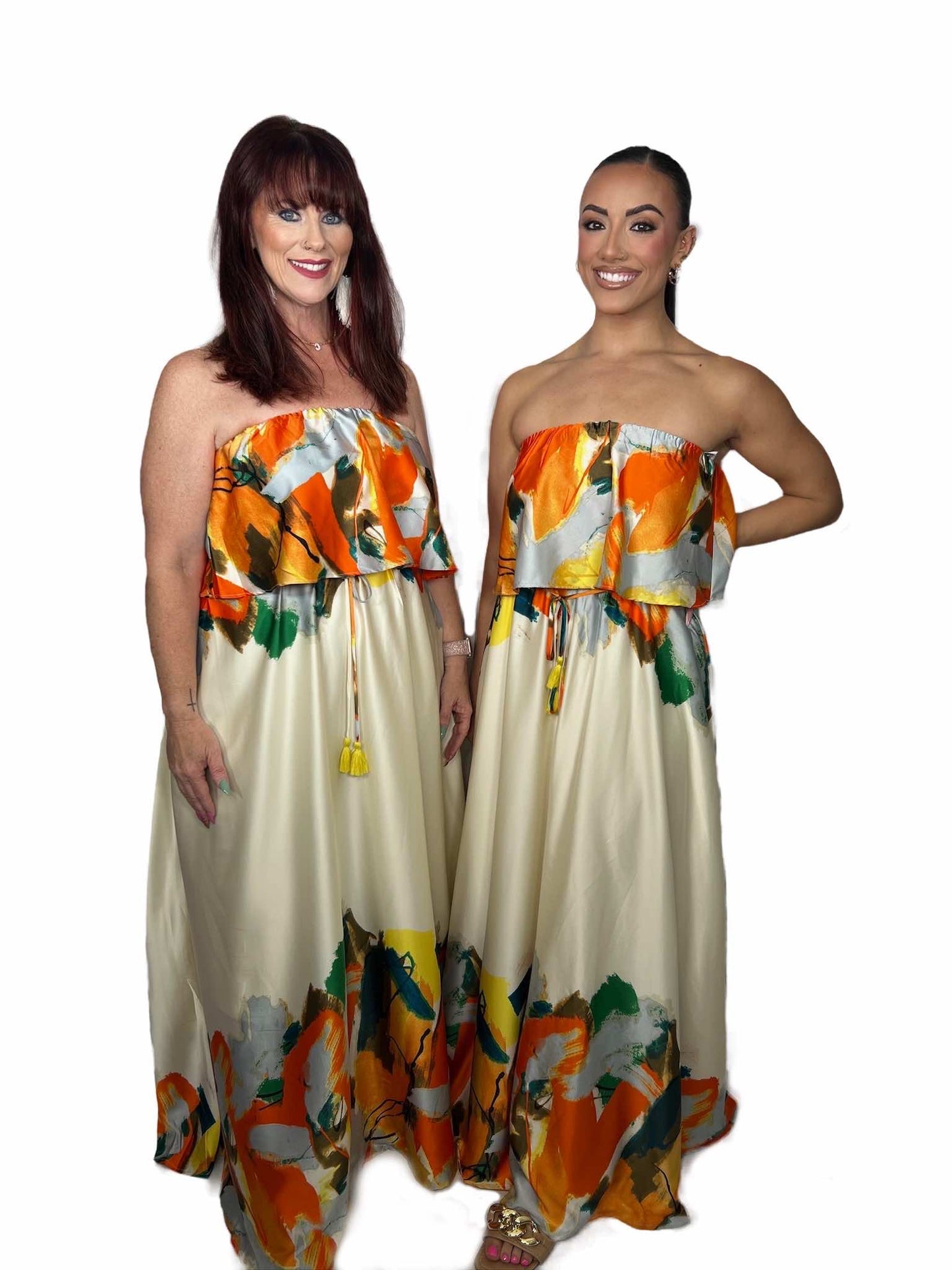 TUBE ELASTIC WAISTED BELTED MAXI DRESS