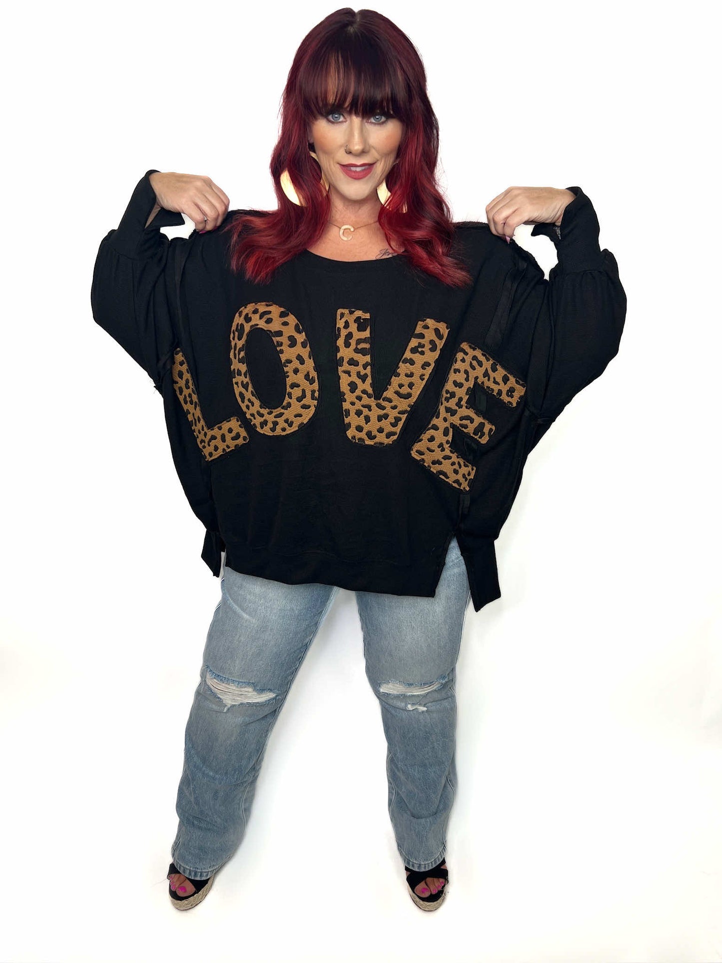 LEOPARD PATCHWORK LETTER LOOSE TOP
