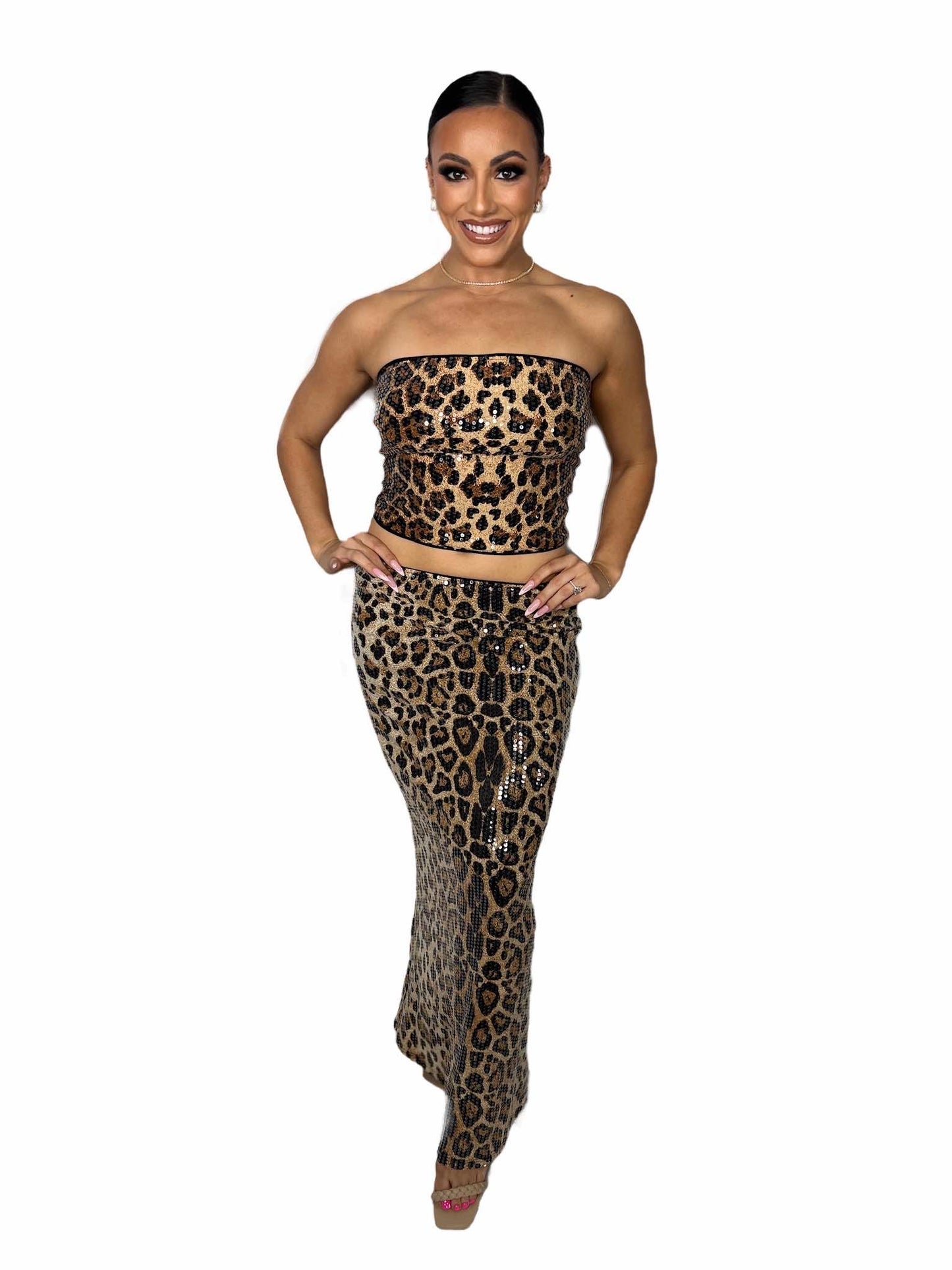 Leopard Sequins Maxi Skirt