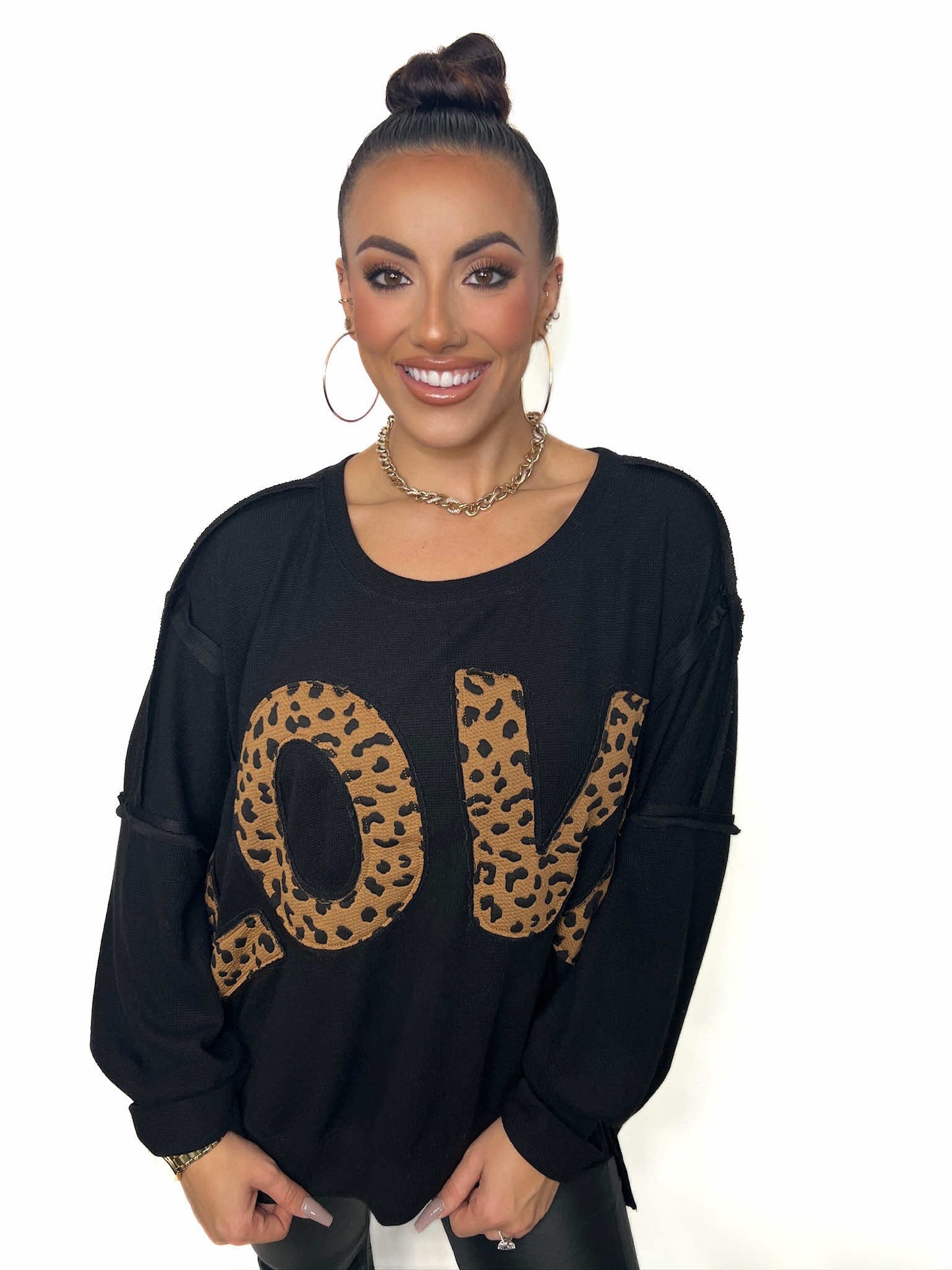 LEOPARD PATCHWORK LETTER LOOSE TOP
