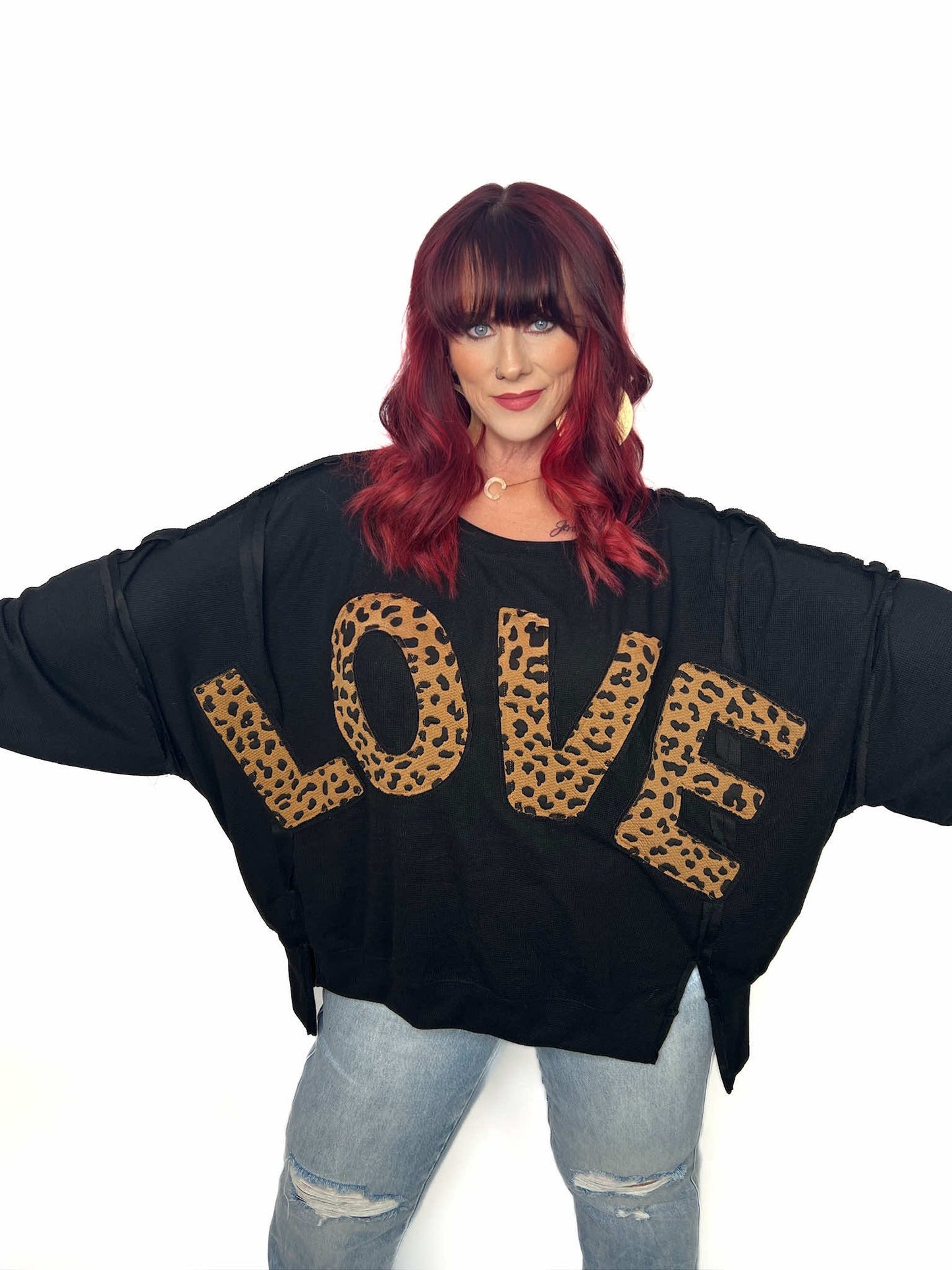 LEOPARD PATCHWORK LETTER LOOSE TOP