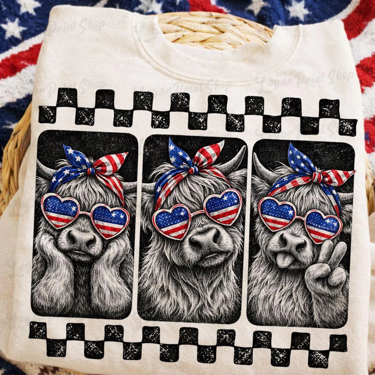 Triple Highland Cow Patriotic Tshirt