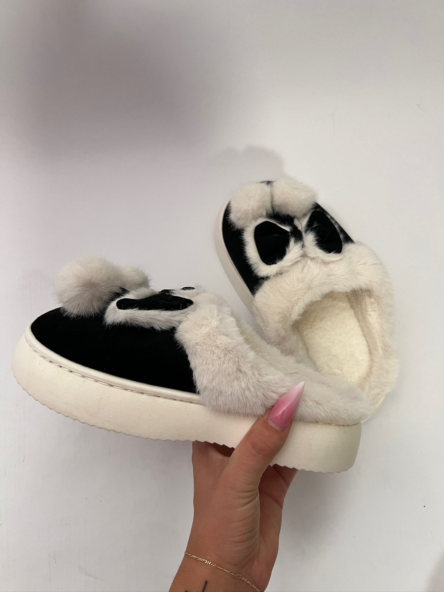 Bow Pom Pom Faux Suede Cozy Warm Slippers