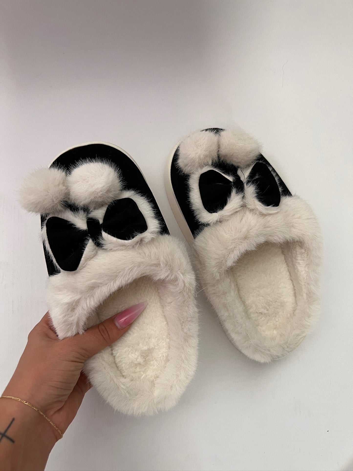 Bow Pom Pom Faux Suede Cozy Warm Slippers