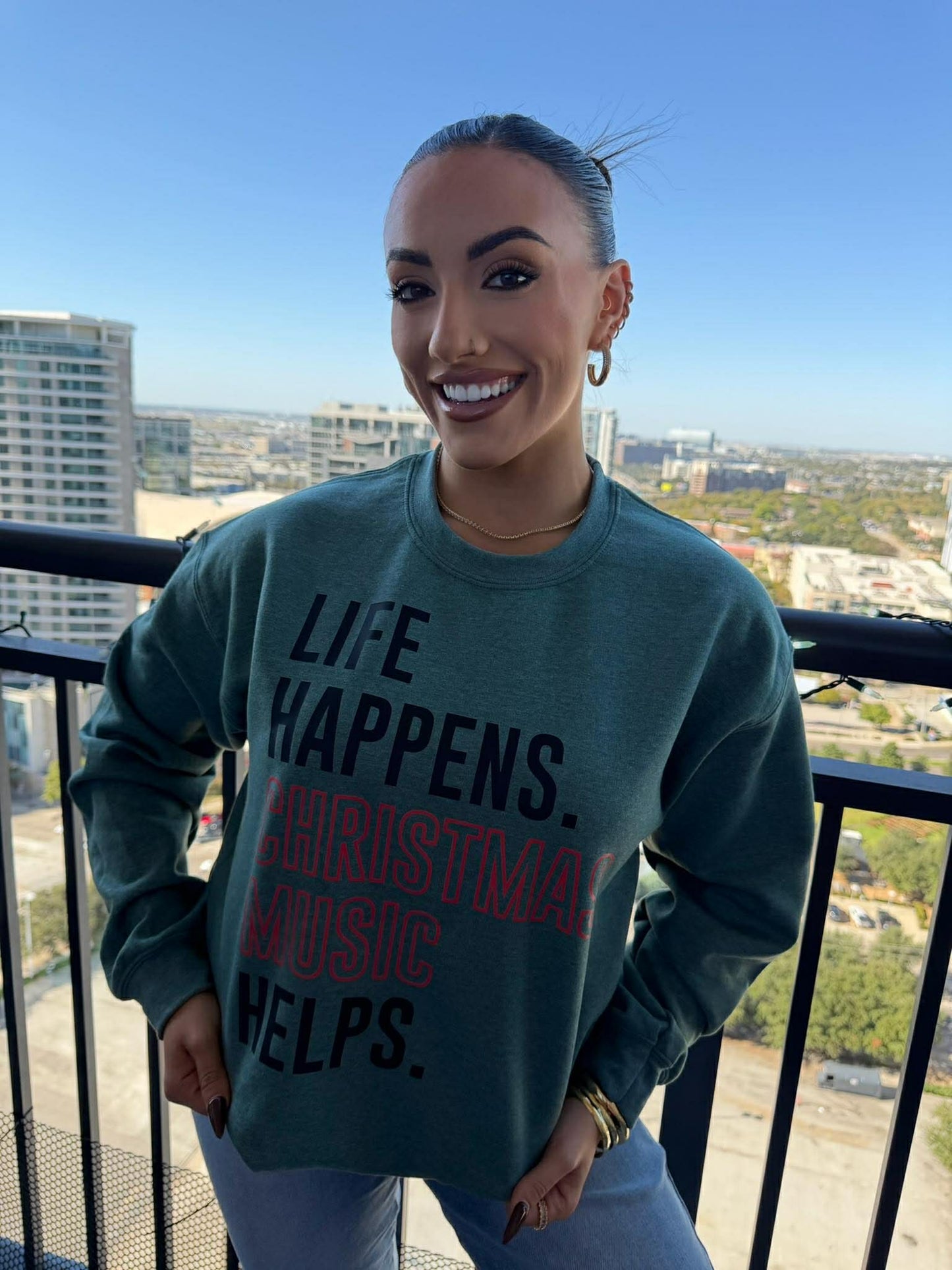 Life Happen Christmas Music Crewneck