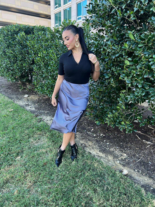 Satin Pencil Midi Skirt