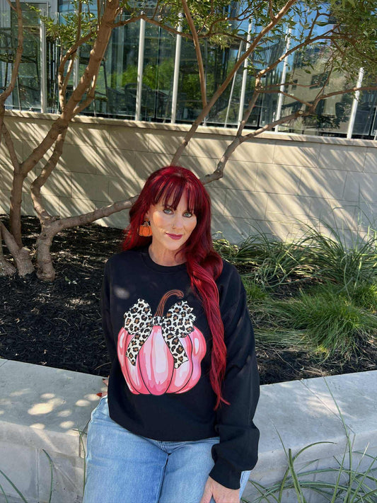 Pink and Leopard Pumpkin Crewneck