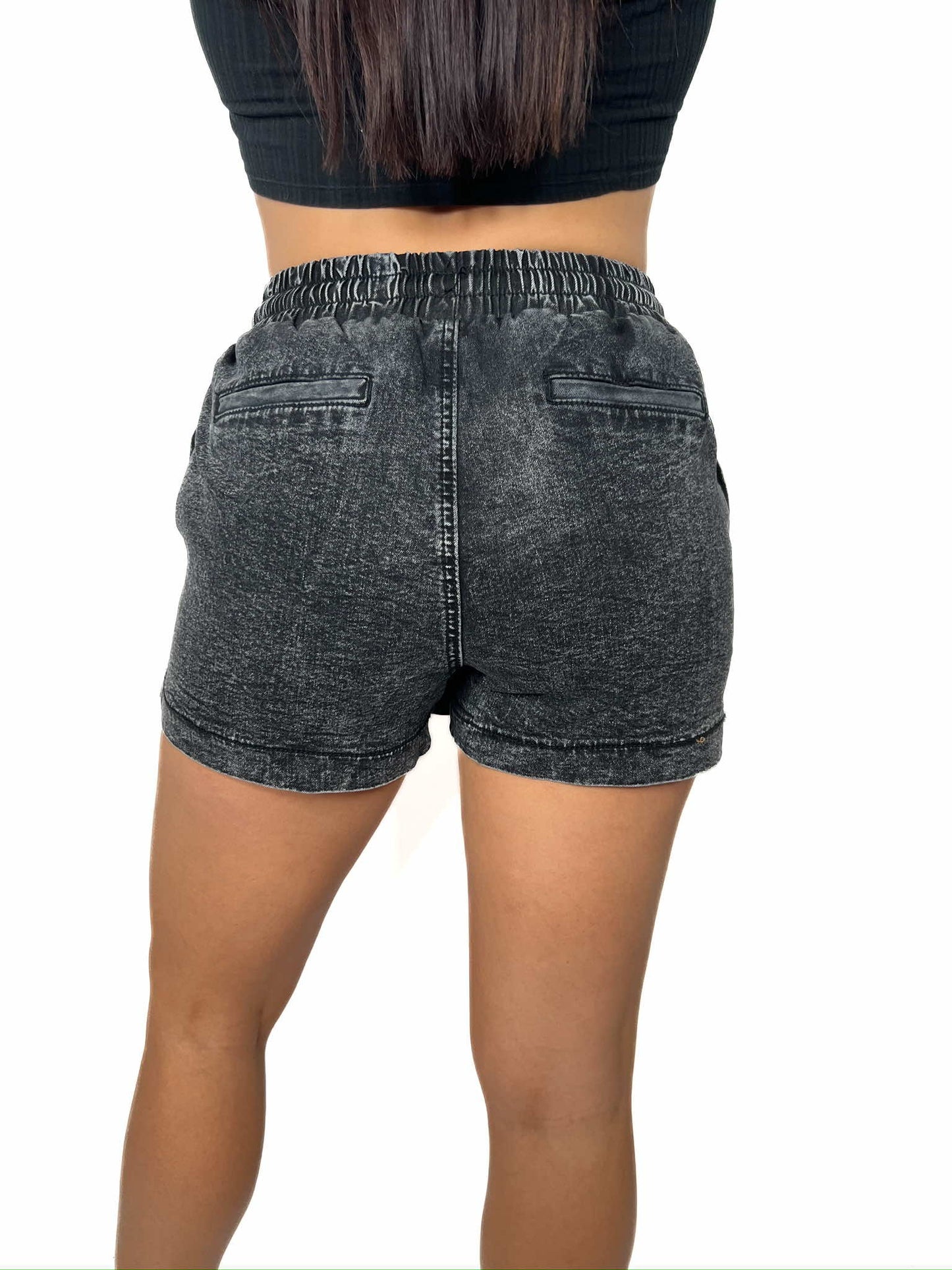 Drawstring High Waist Pocketed Denim Shorts