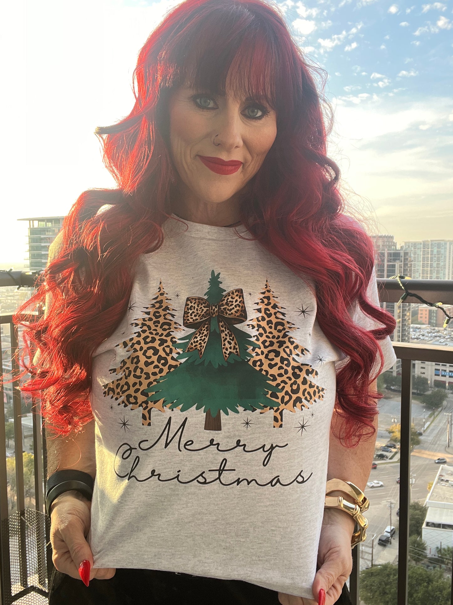 Green and Leopard Christmas Trees Tee