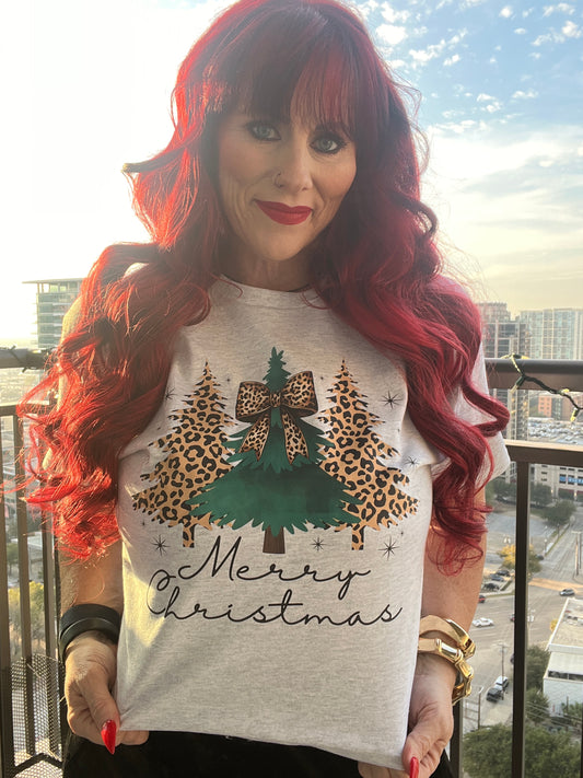 Green and Leopard Christmas Trees Tee