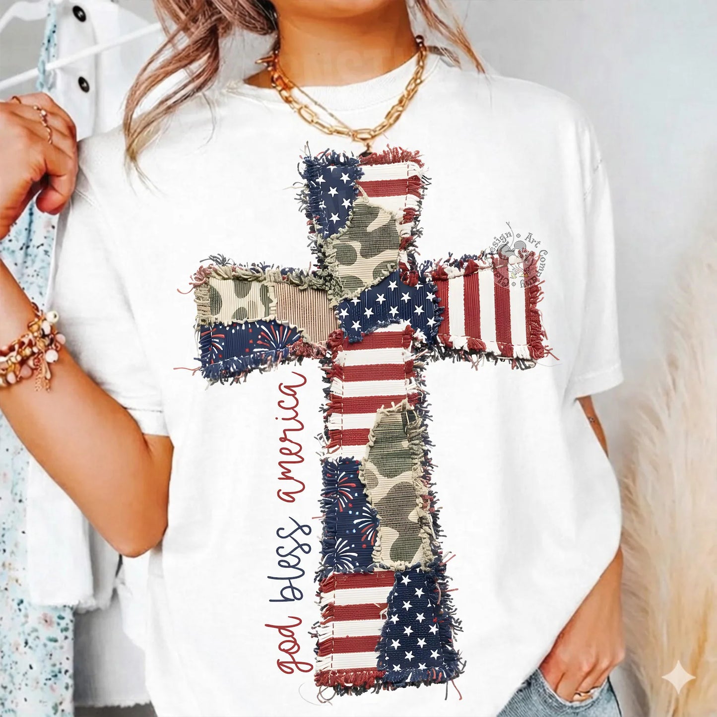 Patriotic Cross Patchwork Tshirt