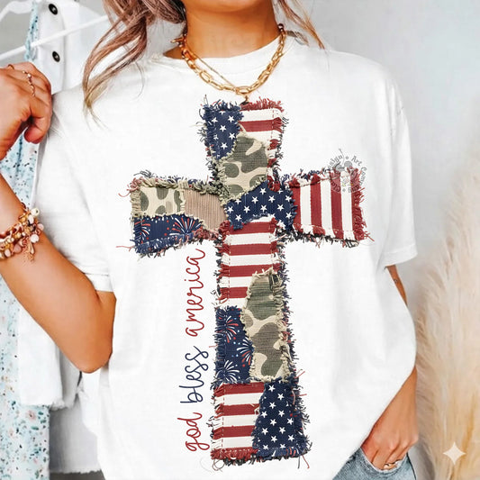 Patriotic Cross Patchwork Tshirt